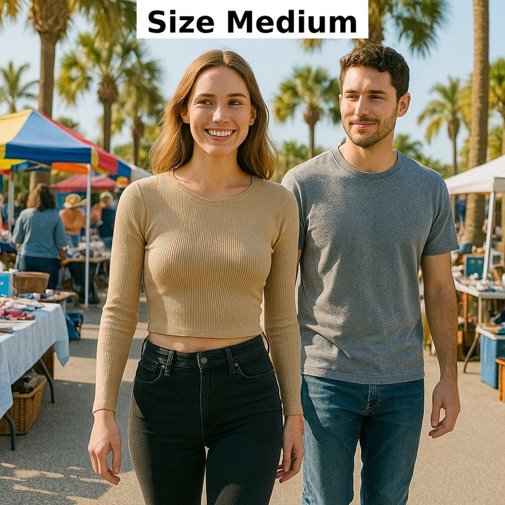 ZARA Beige Crew-Neck Long-Sleeve Crop Top (Size M) – Lightweight, All-Season Style #1085