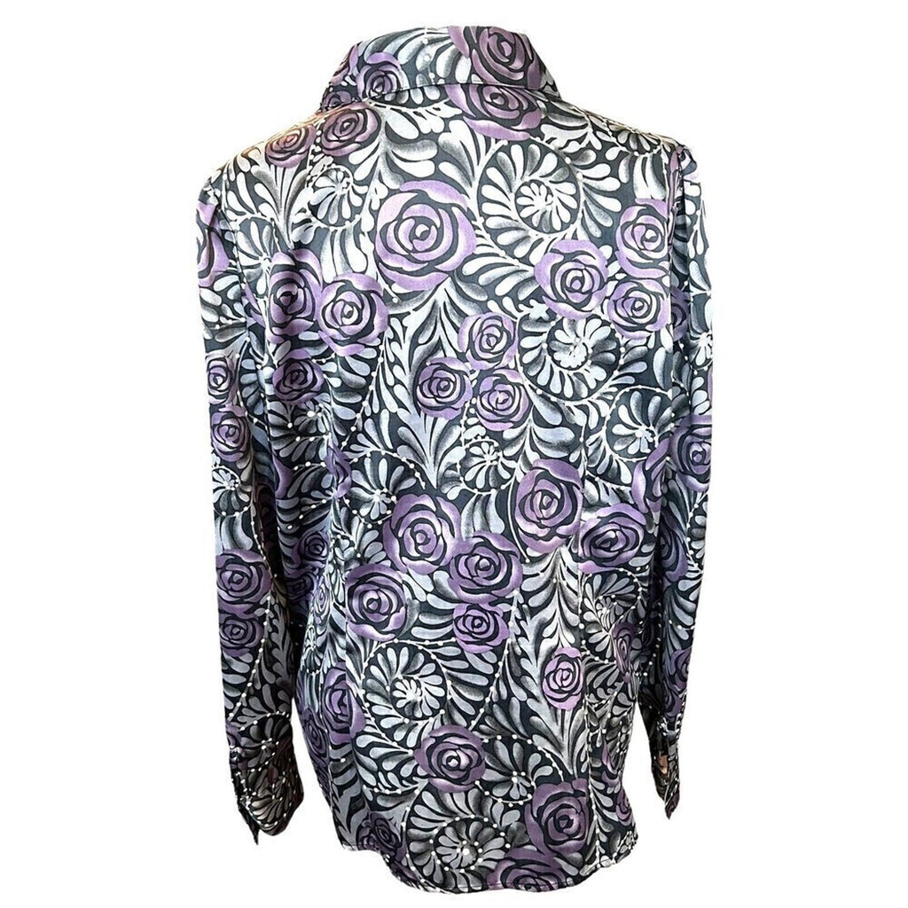 East 5th Women's Grey Purple Tunic White Blouse Size (L) Pleated Front #SH