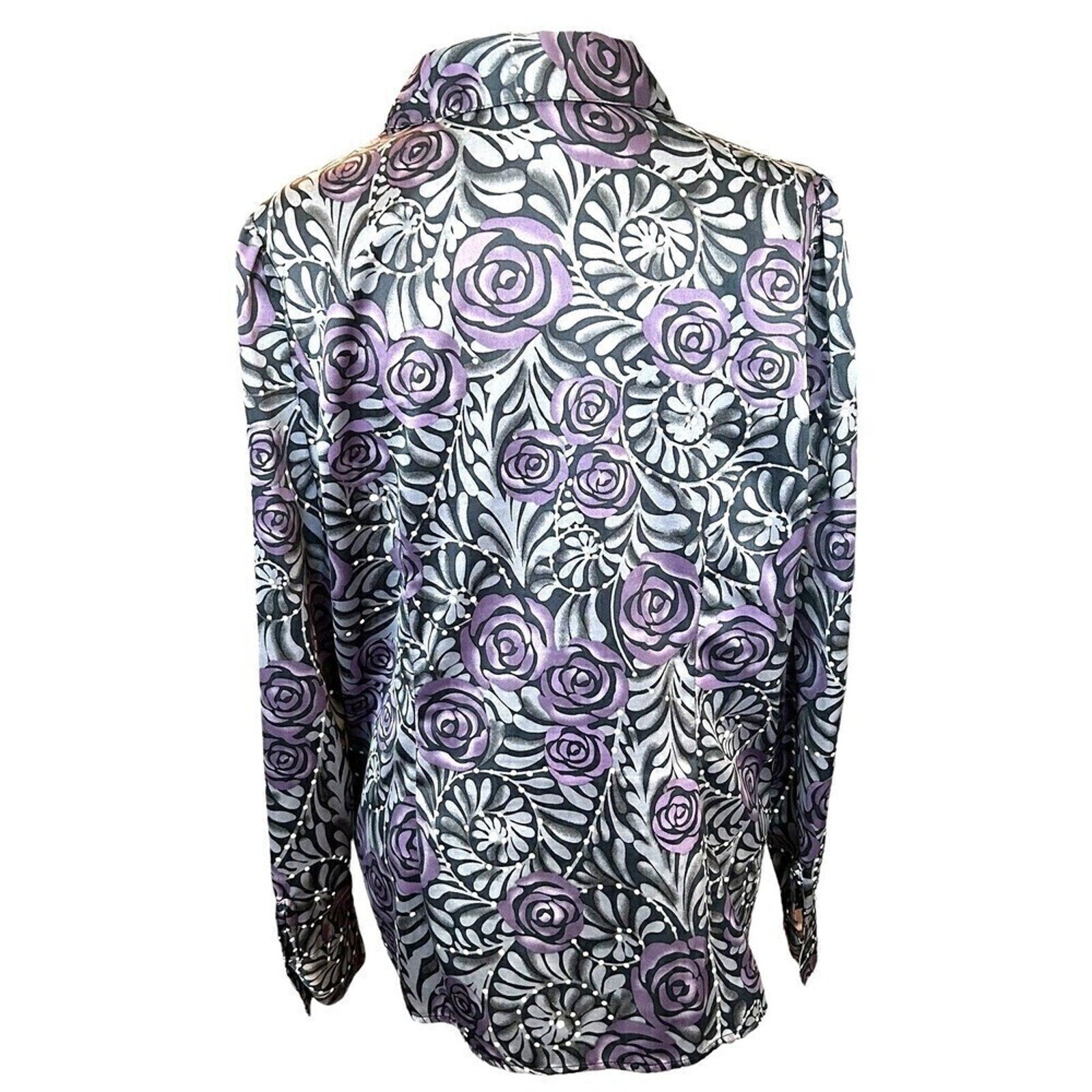 East 5th Women's Grey Purple Tunic White Blouse Size (L) Pleated Front #SH