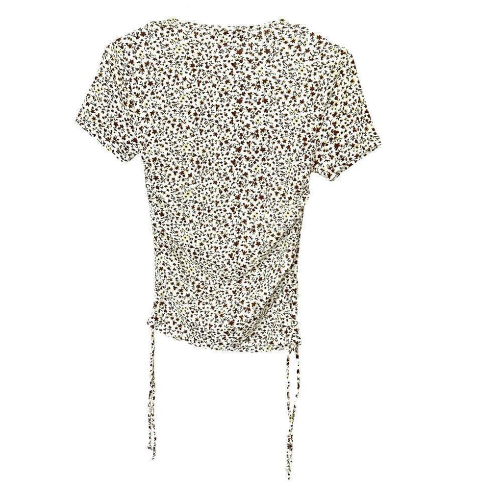 Popular 21 Womens Flower Pattern Top Sx. M, Drawstring Waist Crop #B1607