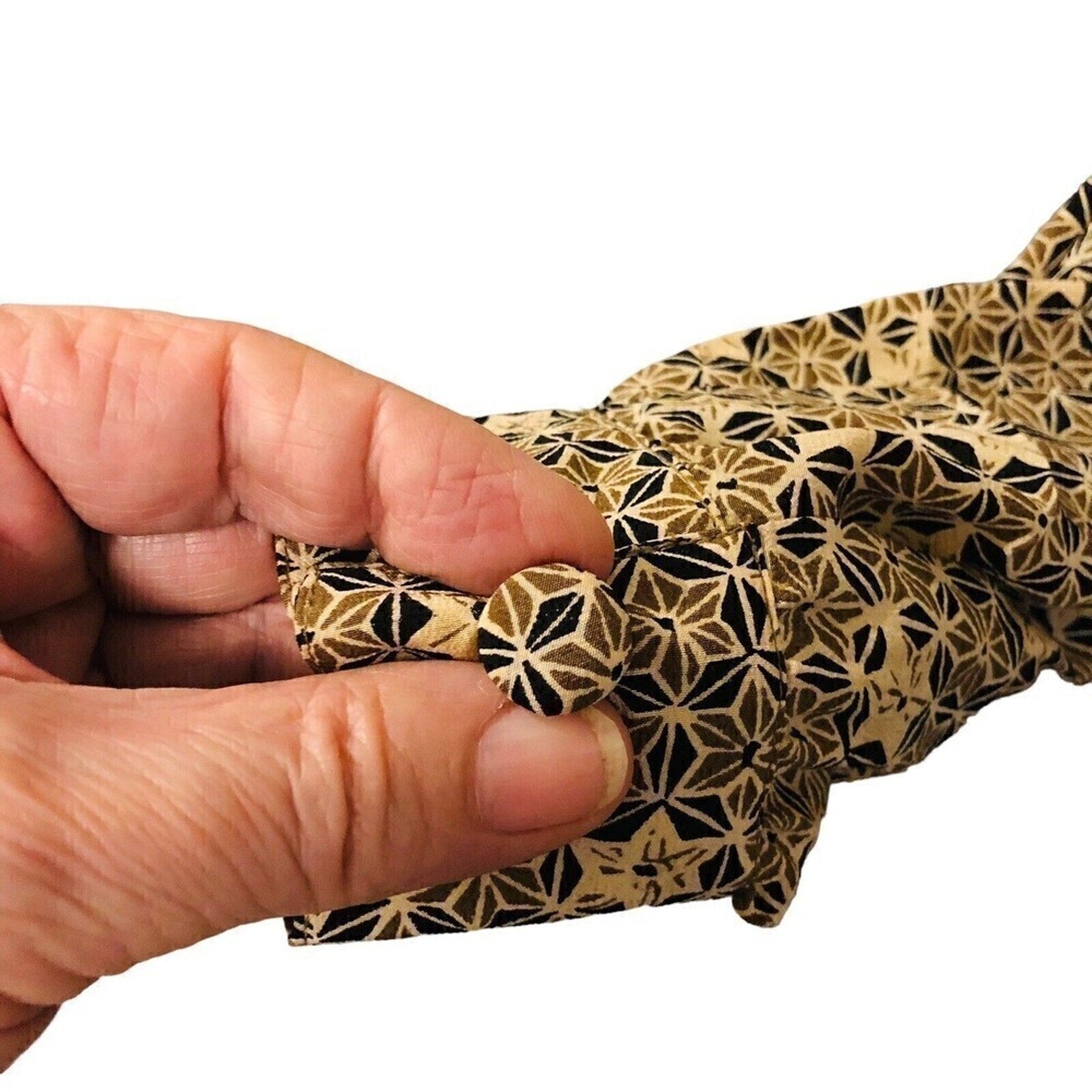 TESS Women's Vtg 100% Silk Black Brown Geo Print Button Blouse Size ( 10 )