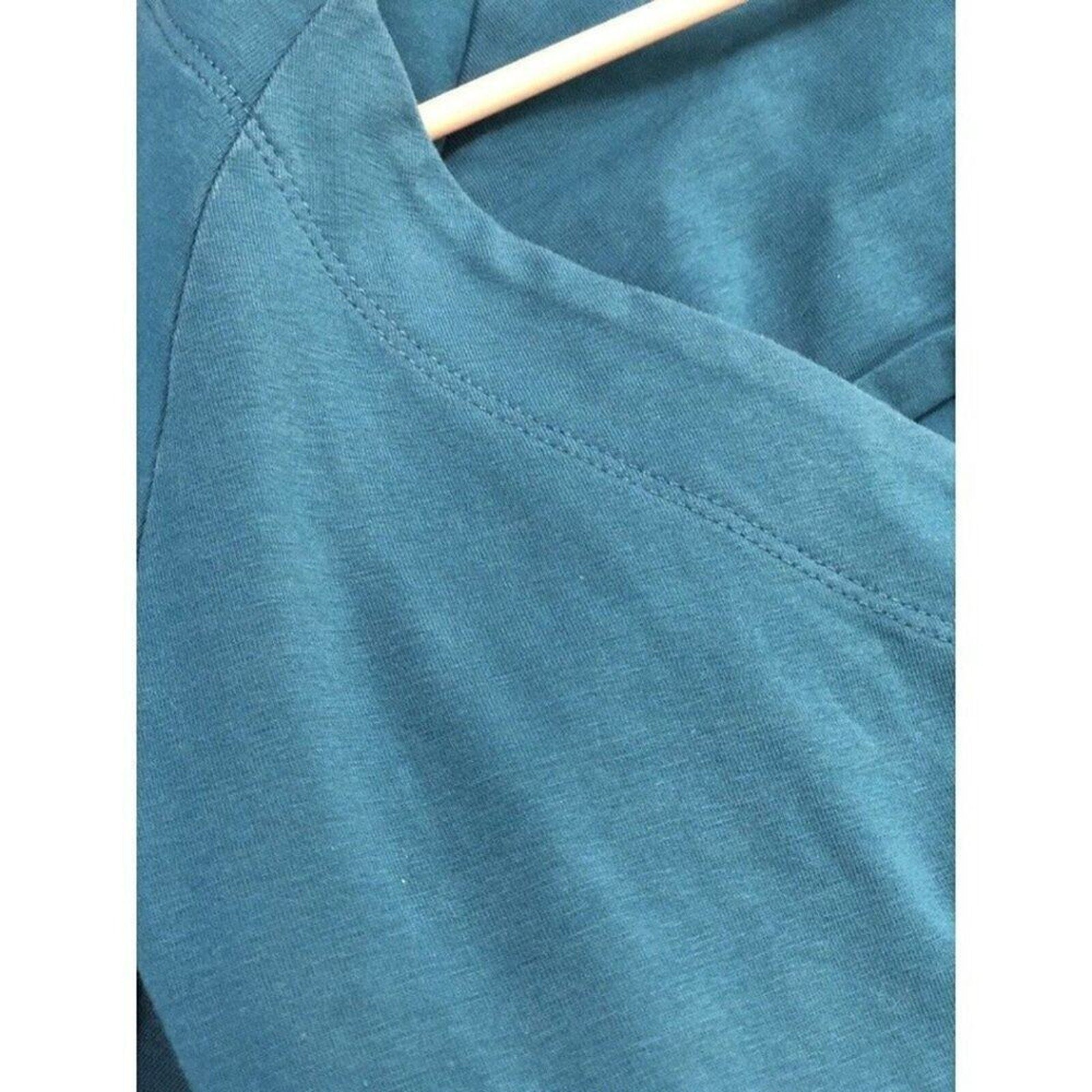 Soft Surroundings Size L Ruched Midi Dress | Teal‑Green‑Blue Cotton Blend