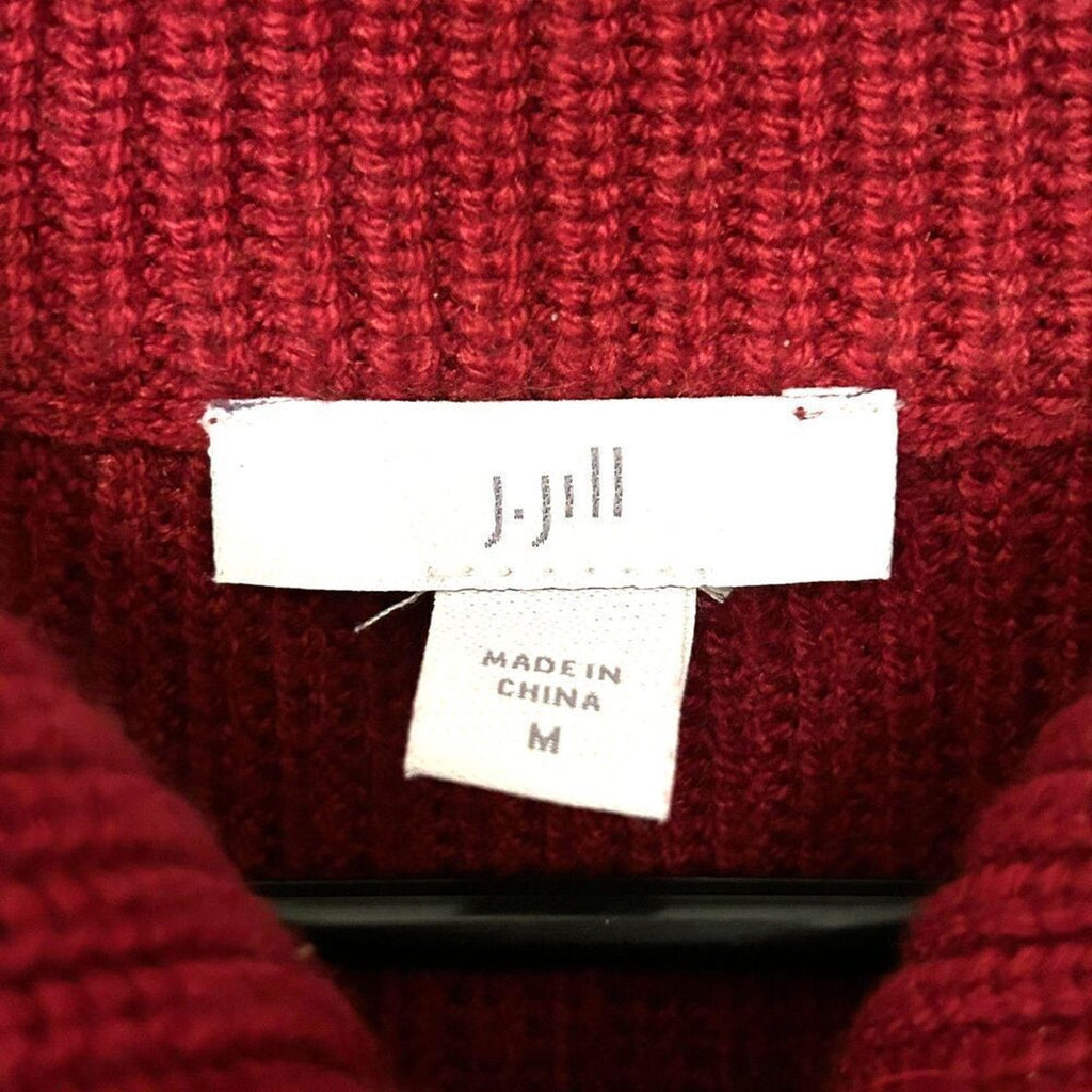 J.Jill Garnet Red Ribbed Knit Stretch Full Zip Sweater Jacket Sz. M,