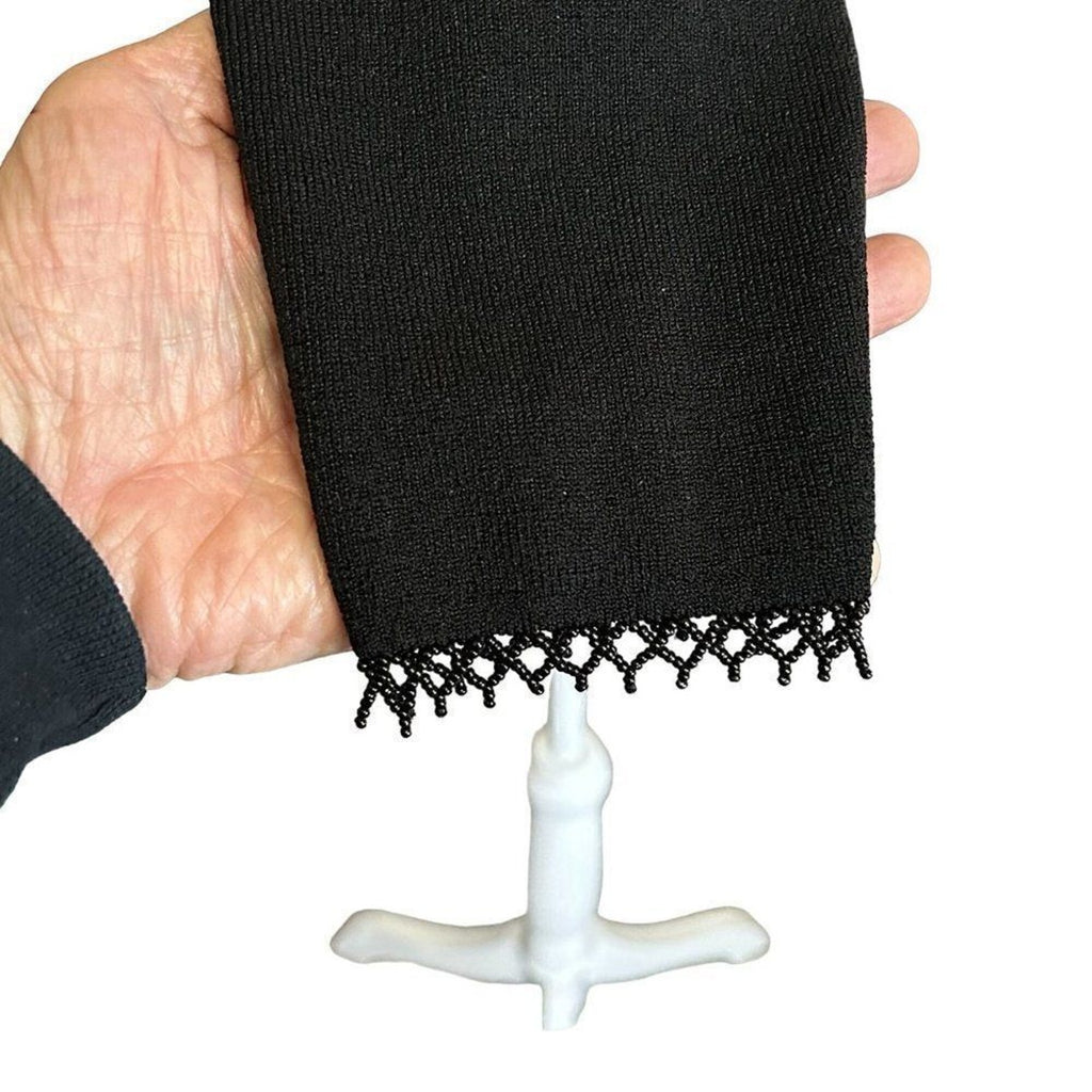 Fred David Women's Top Size M See Description Beaded Fringe Black Long Sl. #D146