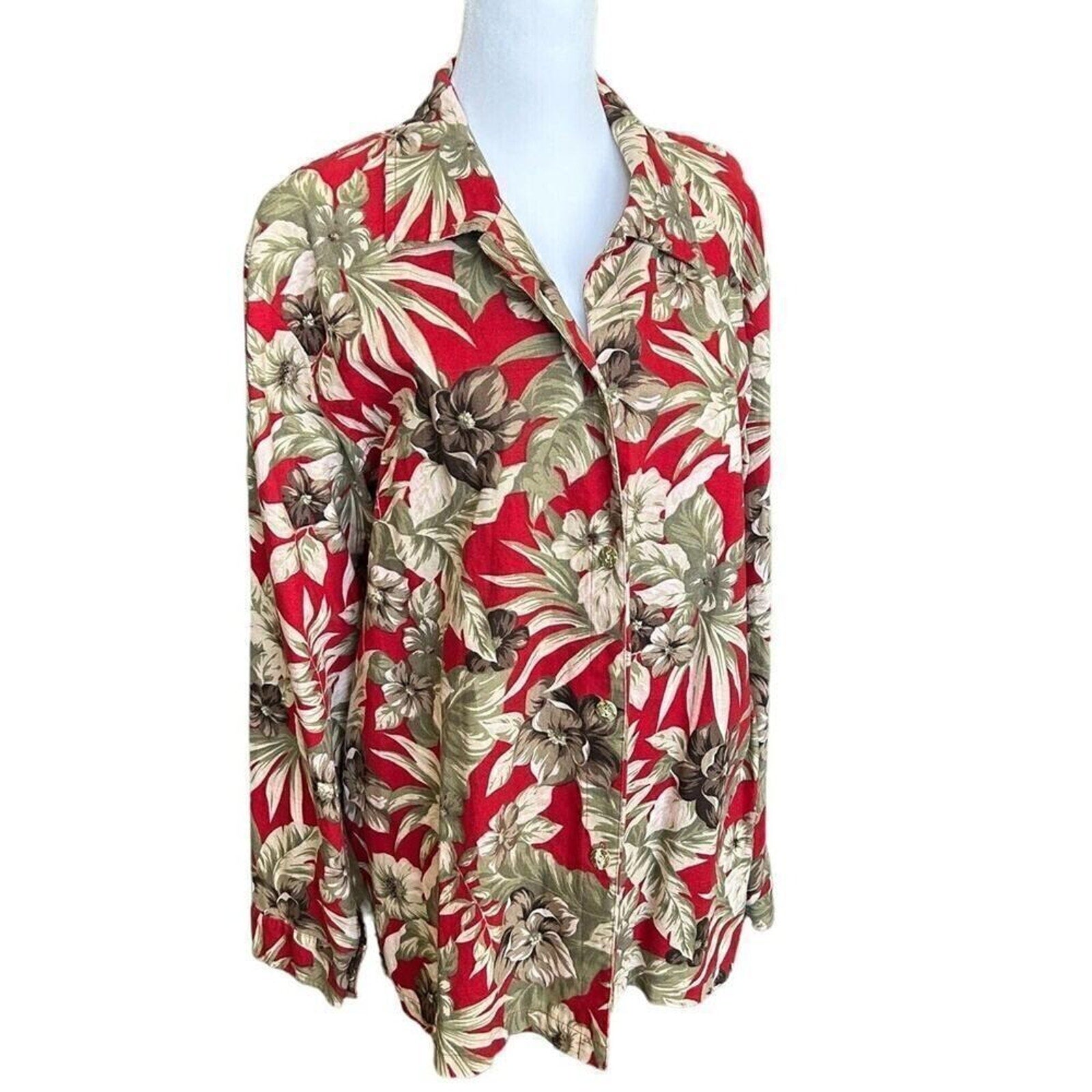 Oleg Cassini - Women's Blouse, Vintage Floral Print, Button Up, Size XL #HG