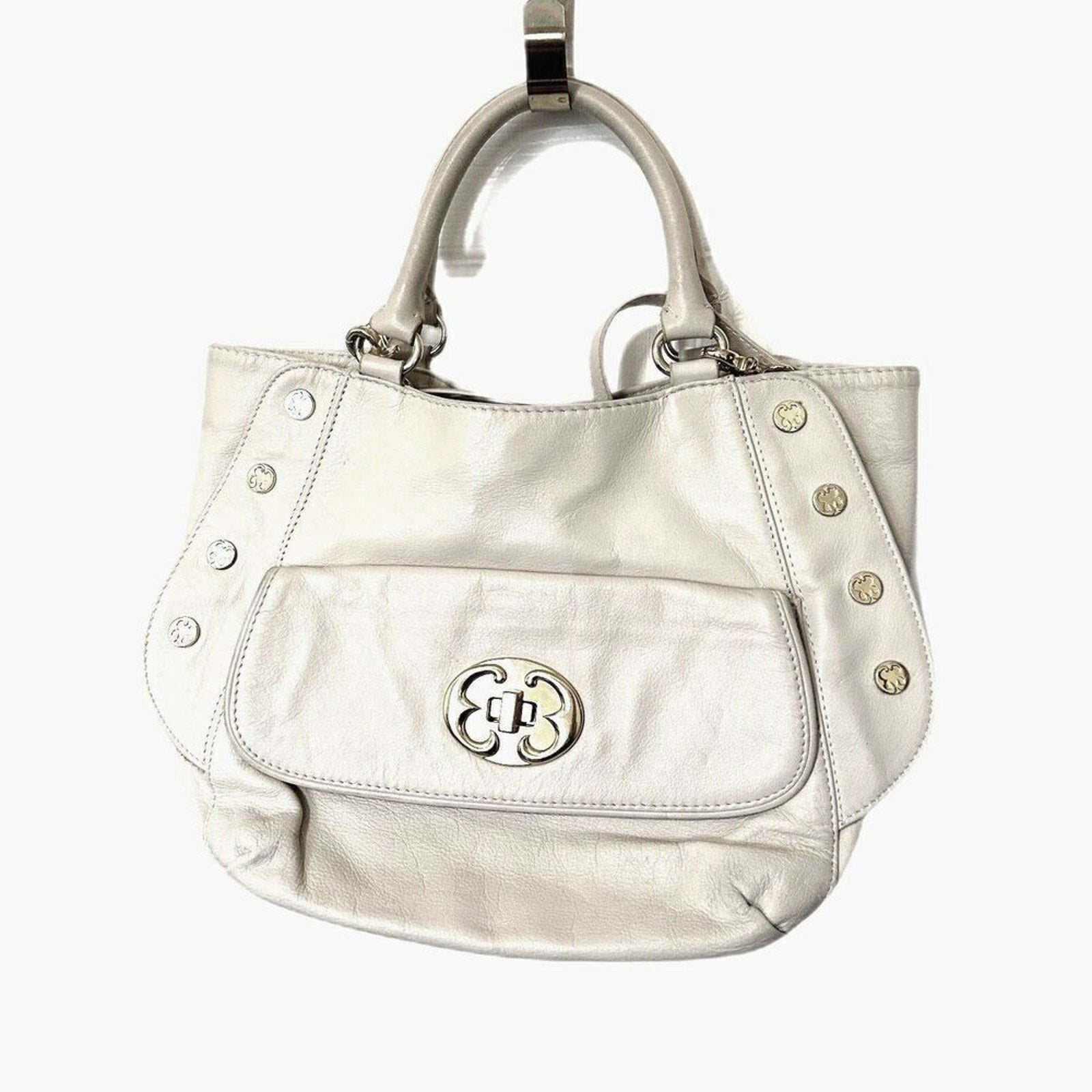 EMMA FOX Guc Pebbled Leather Satchel Crossbody Bag Cream Gold