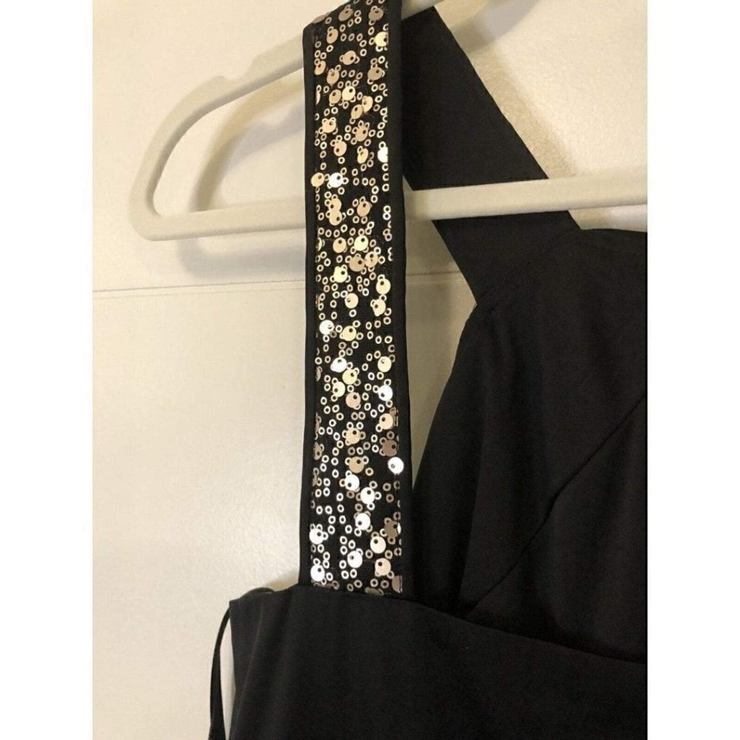 Donna Ricco black satin cocktail dress size 10 with sequin straps
