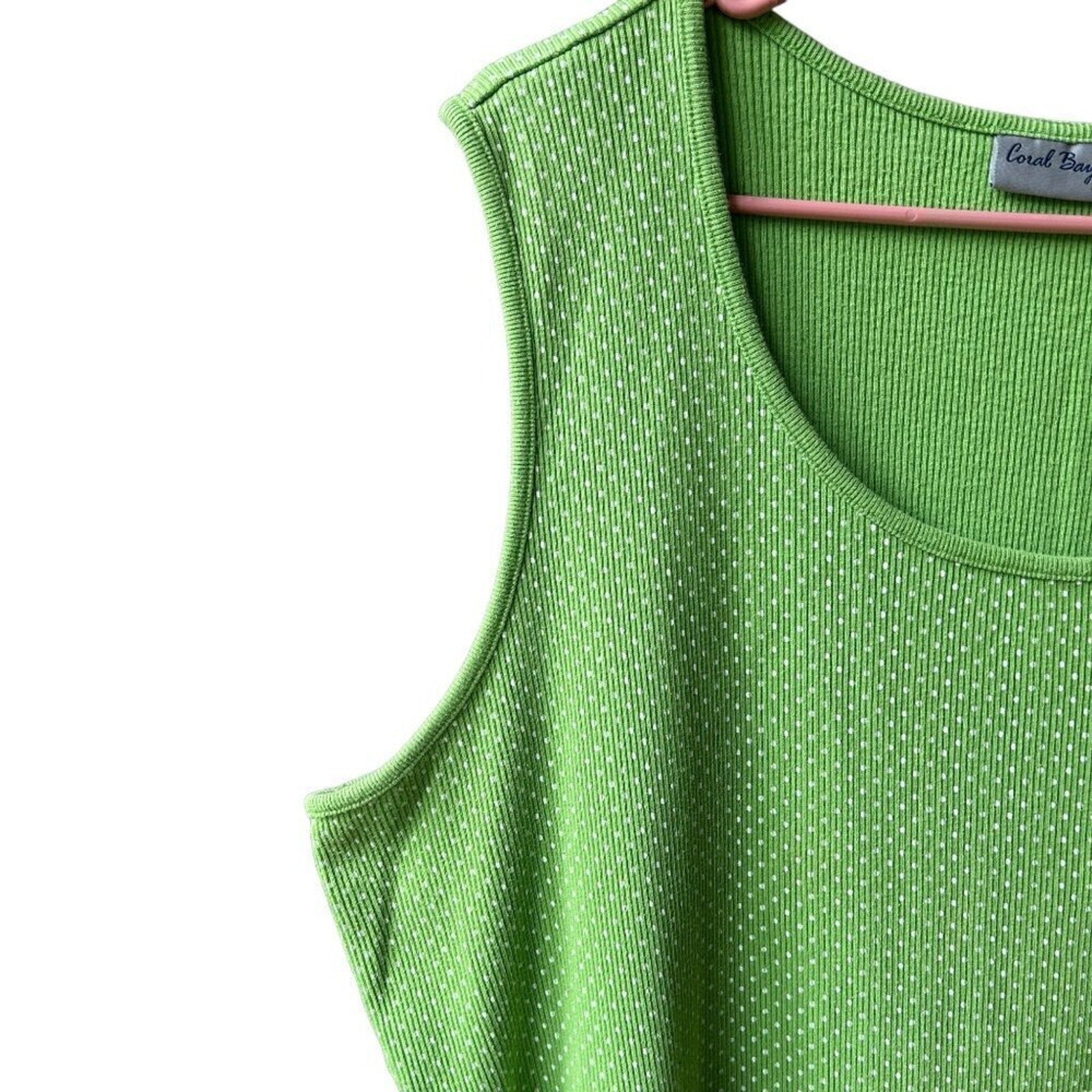 Coral Bay Women’s Plus Tank Top Green Polka Dot  Size 3X G1573