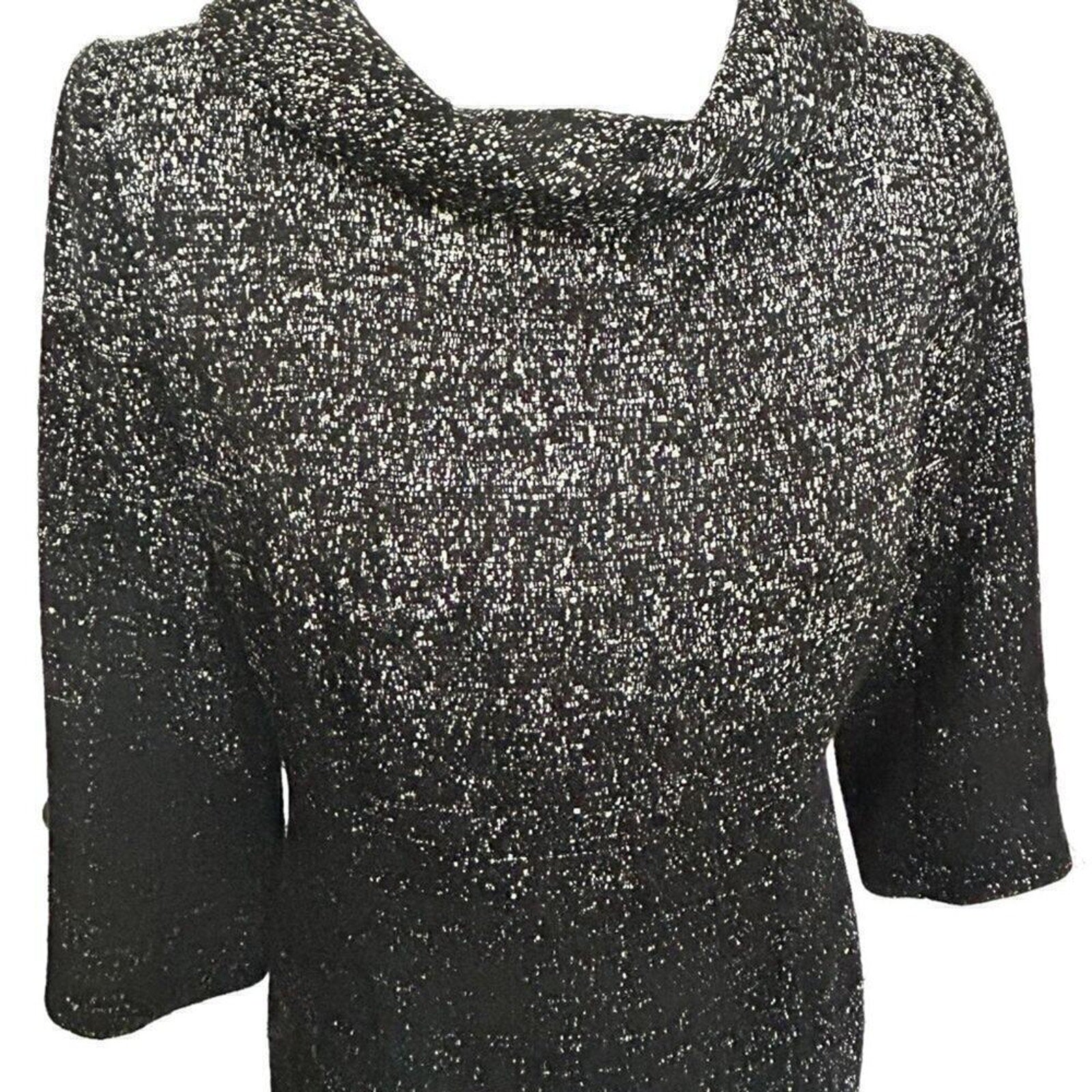 Teri Jon by Rickie Freeman Tweed Wool Sheath Dress – Size 4, Cowl Neck, Black & White