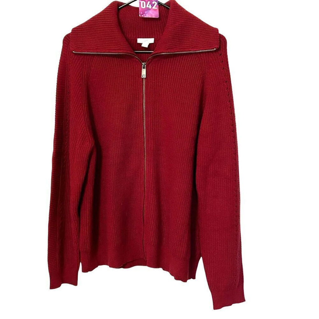 J.Jill Garnet Red Ribbed Knit Stretch Full Zip Sweater Jacket Sz. M,