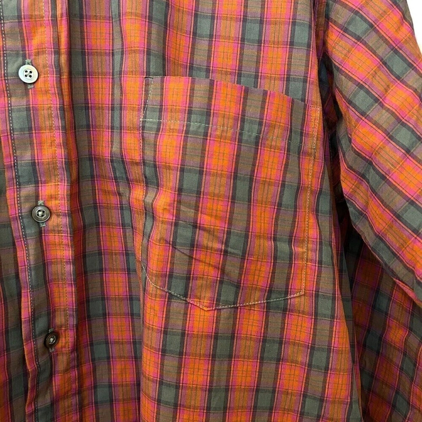 All American Men’s Button-Down Shirt – Size L, Red & Green Plaid, Long Sleeve #K-1357