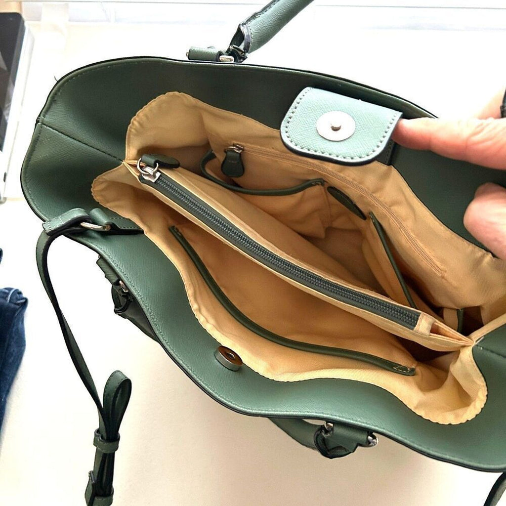 Dana Buchman Purse Shoulder Bag Green Multi Zip Compartments