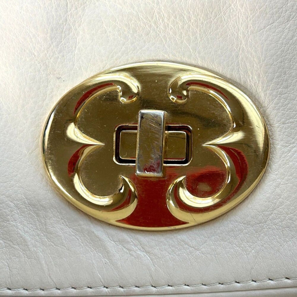 EMMA FOX Guc Pebbled Leather Satchel Crossbody Bag Cream Gold