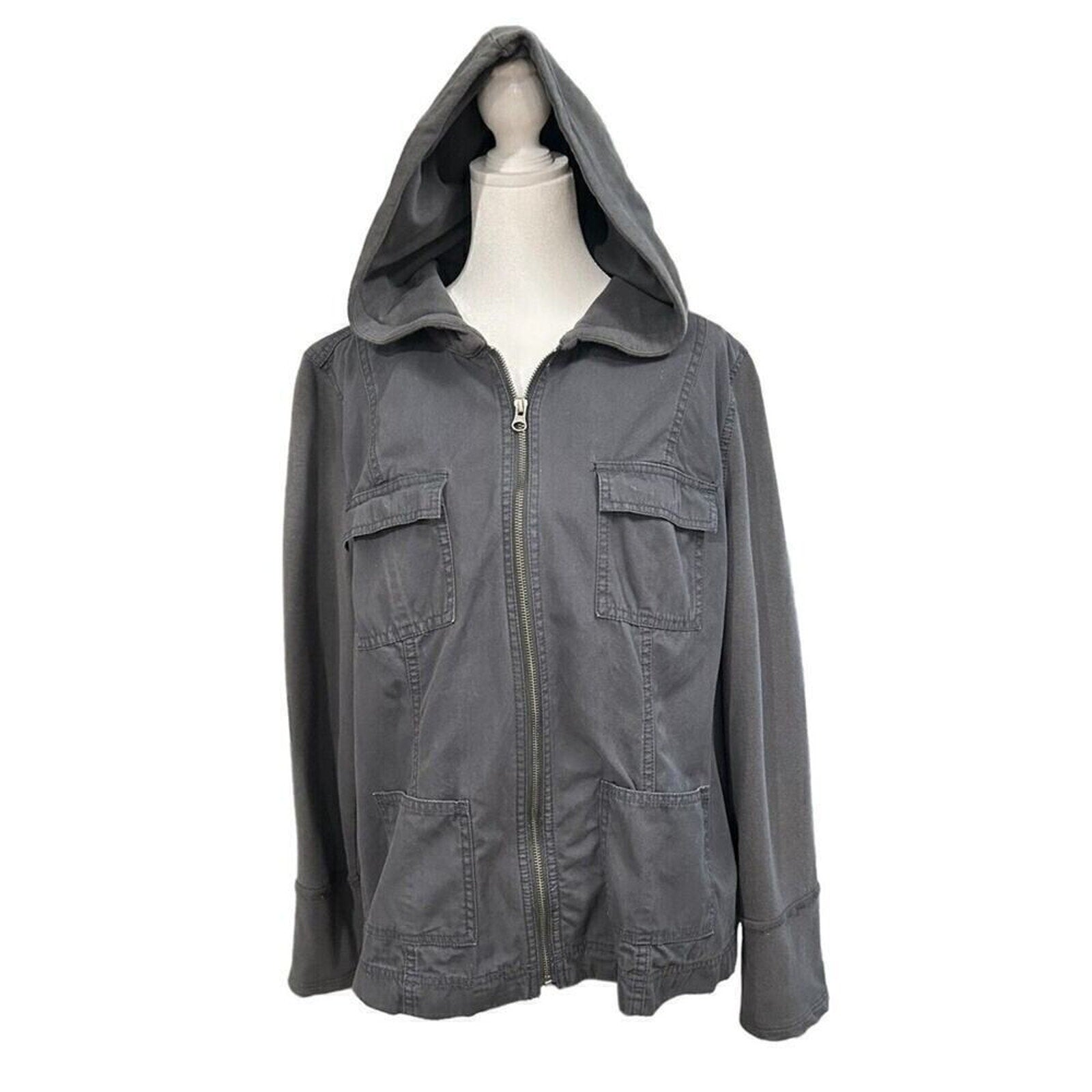 Ruff Hewn Women's Jacket Size XL Gray Hooded Full Zipper #SH