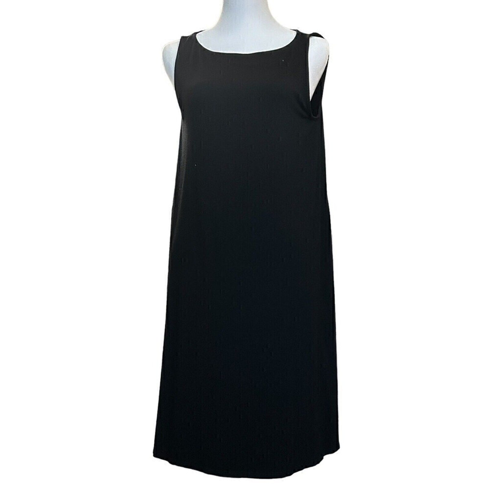 Eileen Fisher black viscose jersey spandex tank midi dress size M #C1179