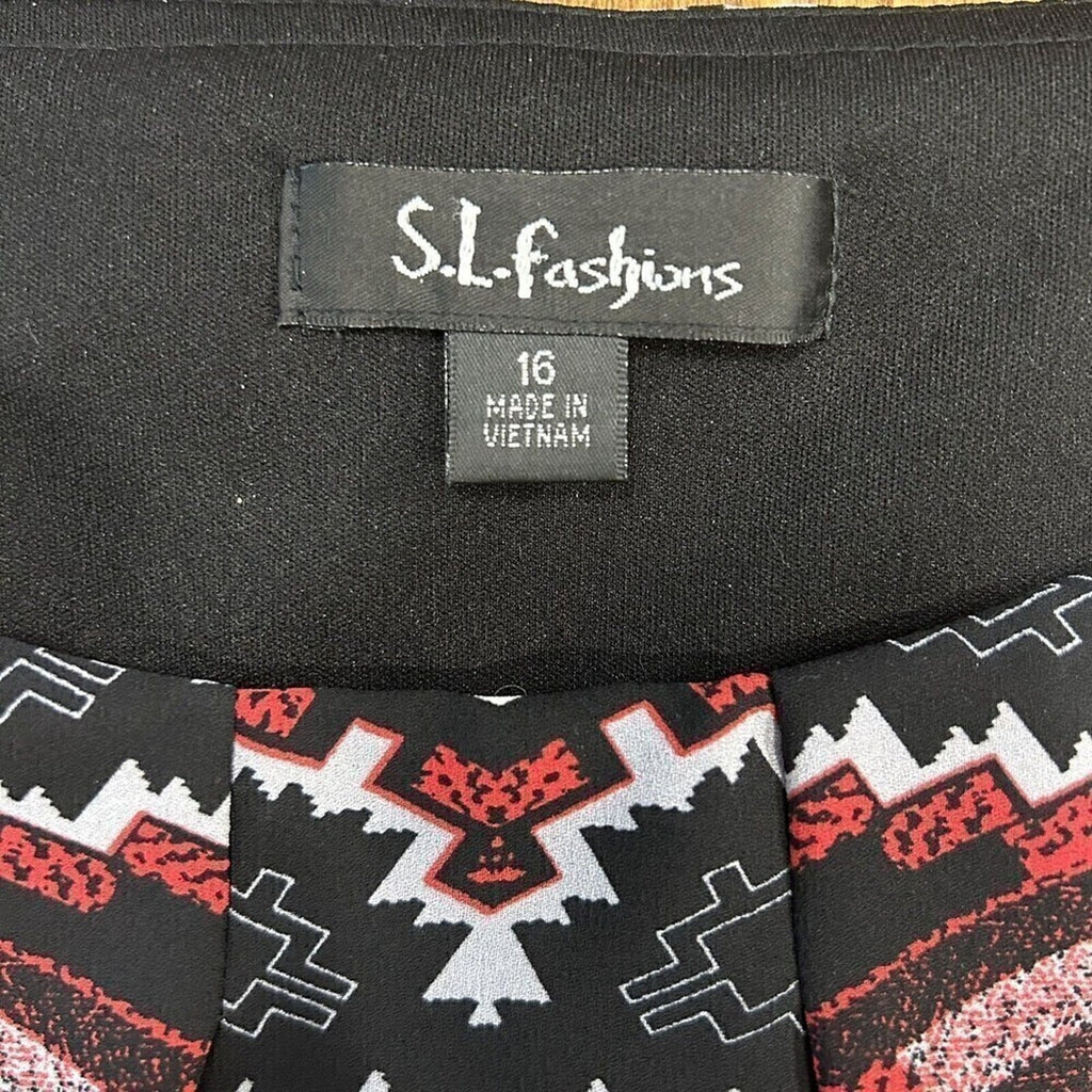 S.L. Fashions Summer Dress Size 16 – Sleeveless Print, Knee Length, Zip Pockets