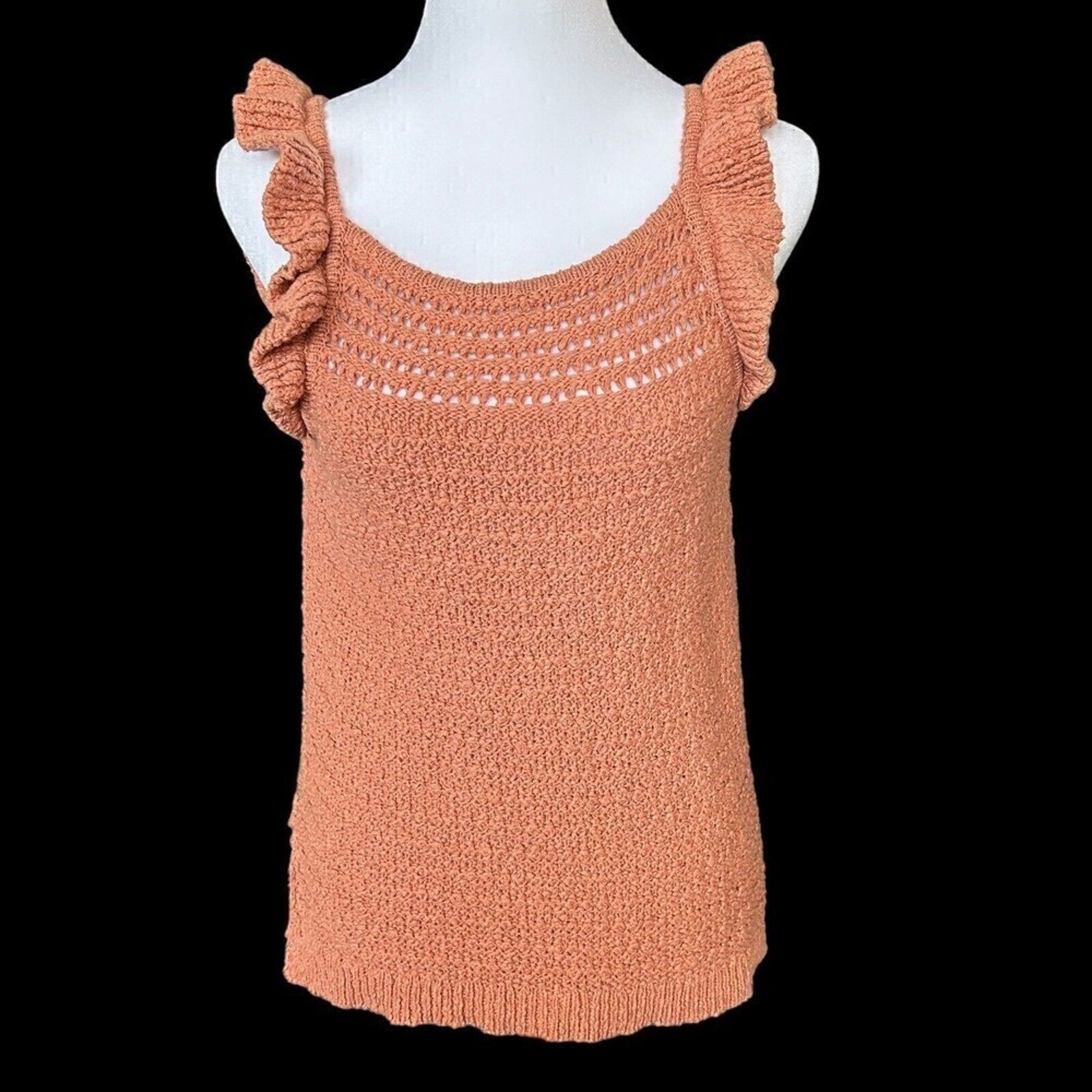 Wishlist Women's Sweater, Fall Orange, Short Sleeve, Size M, Cotton Knit #H1290