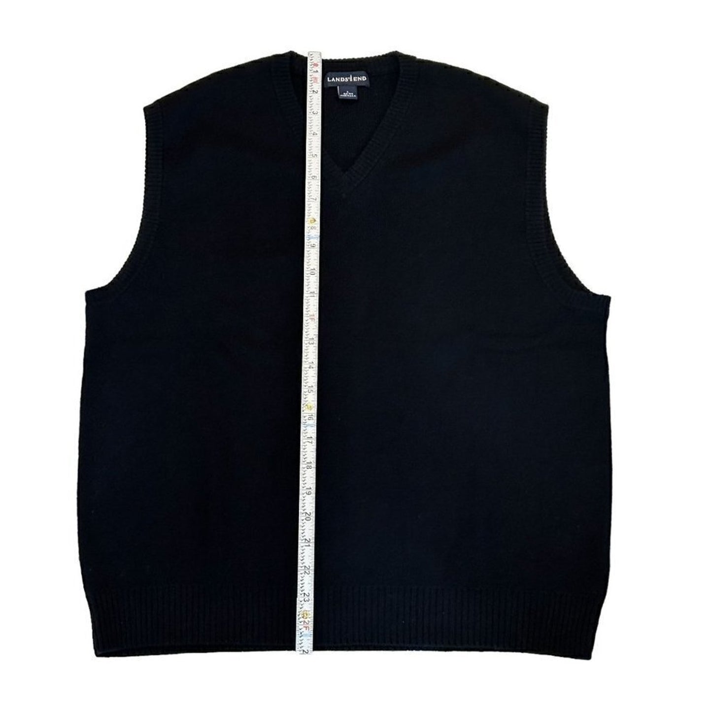 VTG 90's Lands End Sweater Vest Men's Size L Black Pullover - Golf Style #P1492
