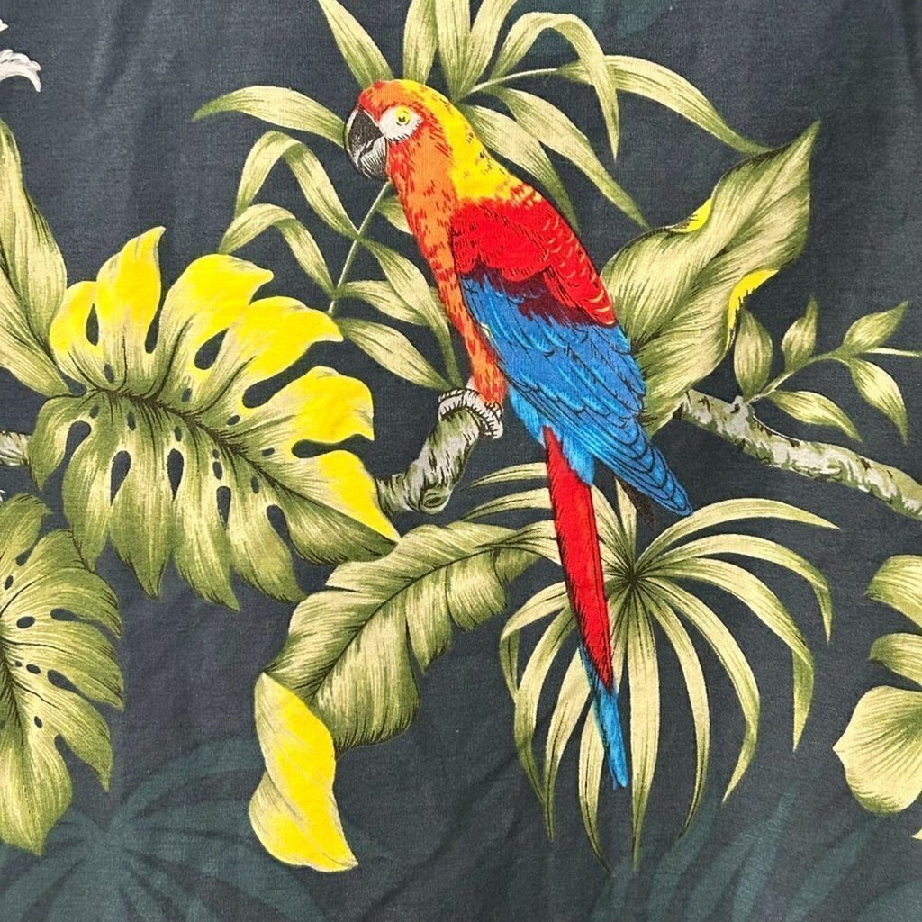 Winnie Fashion Men's Hawaiian Forest Green Luau Parrot Bird Shirt Size 2X #P1454
