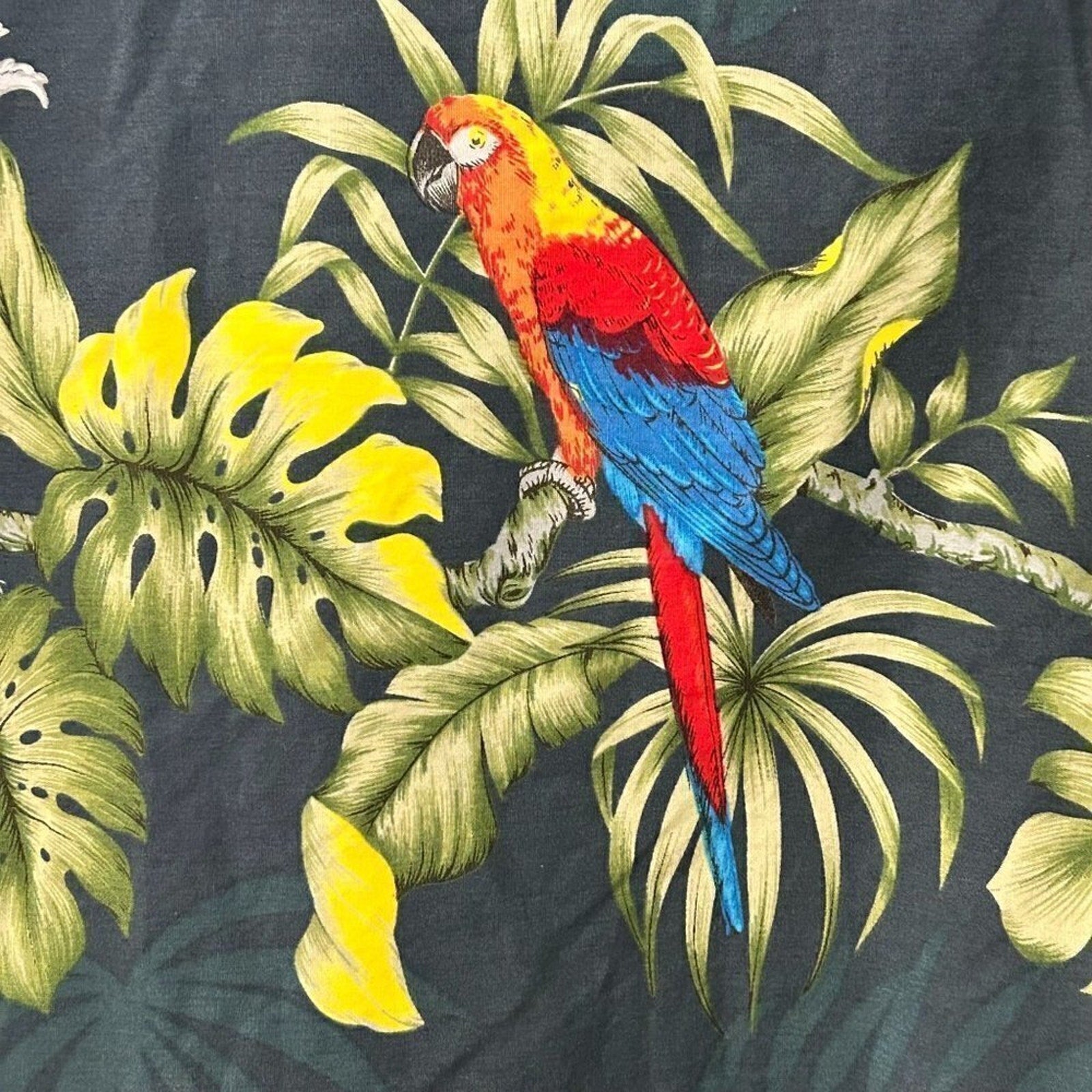 Winnie Fashion Men's Hawaiian Forest Green Luau Parrot Bird Shirt Size 2X #P1454