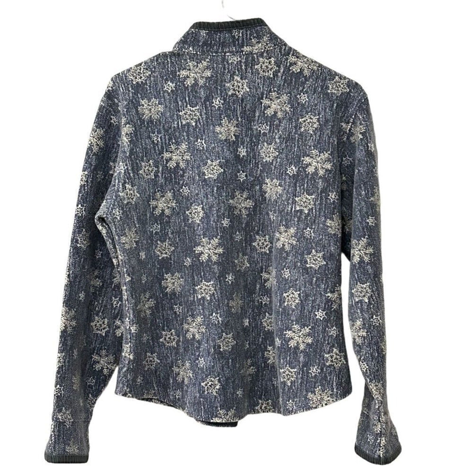 Woolrich John Rich & Bros Women's Blue Jacket Snow Flakes, Button Front, #O1411