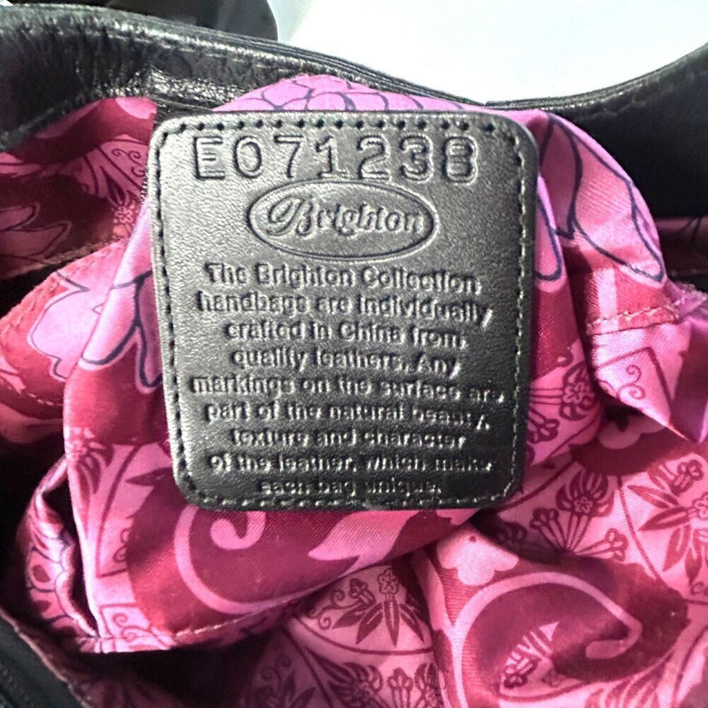 Brighton Masterpiece Leather Black Florencia Embroidered Floral Purse Bag