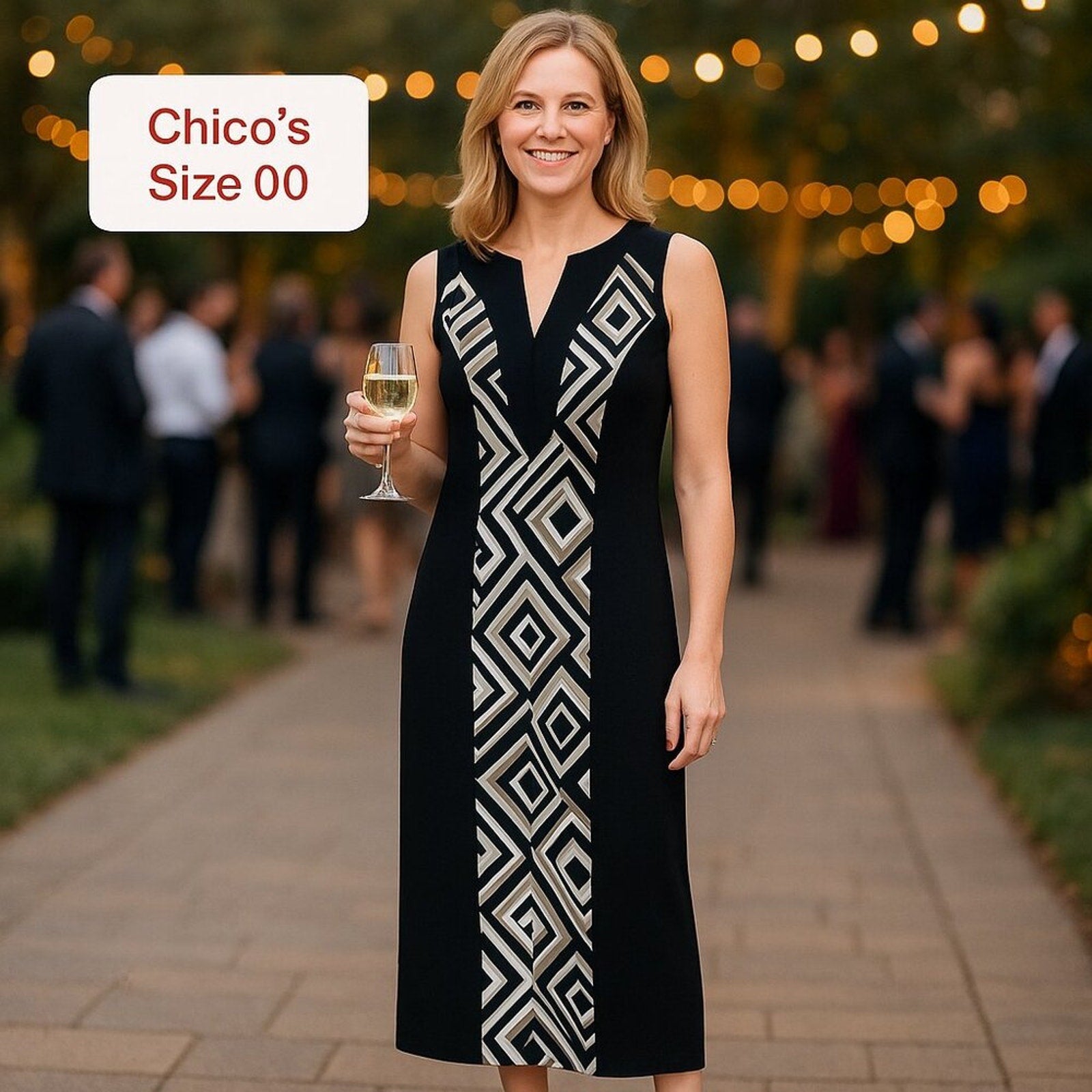 Chico’s Black & White Dress – Size 00 | Classic & Sleek Look
