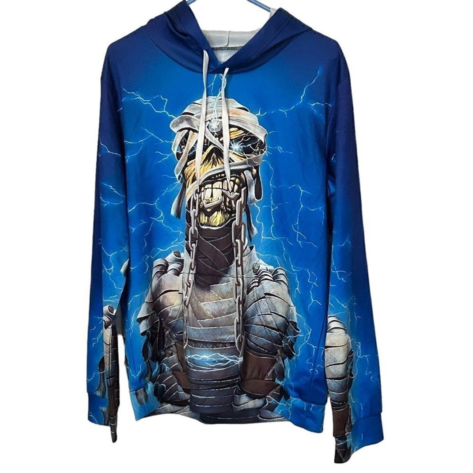 Iron Maiden Powerslave World Slavery Tour Hoodie Size L Poly Spandex Blue #B1494