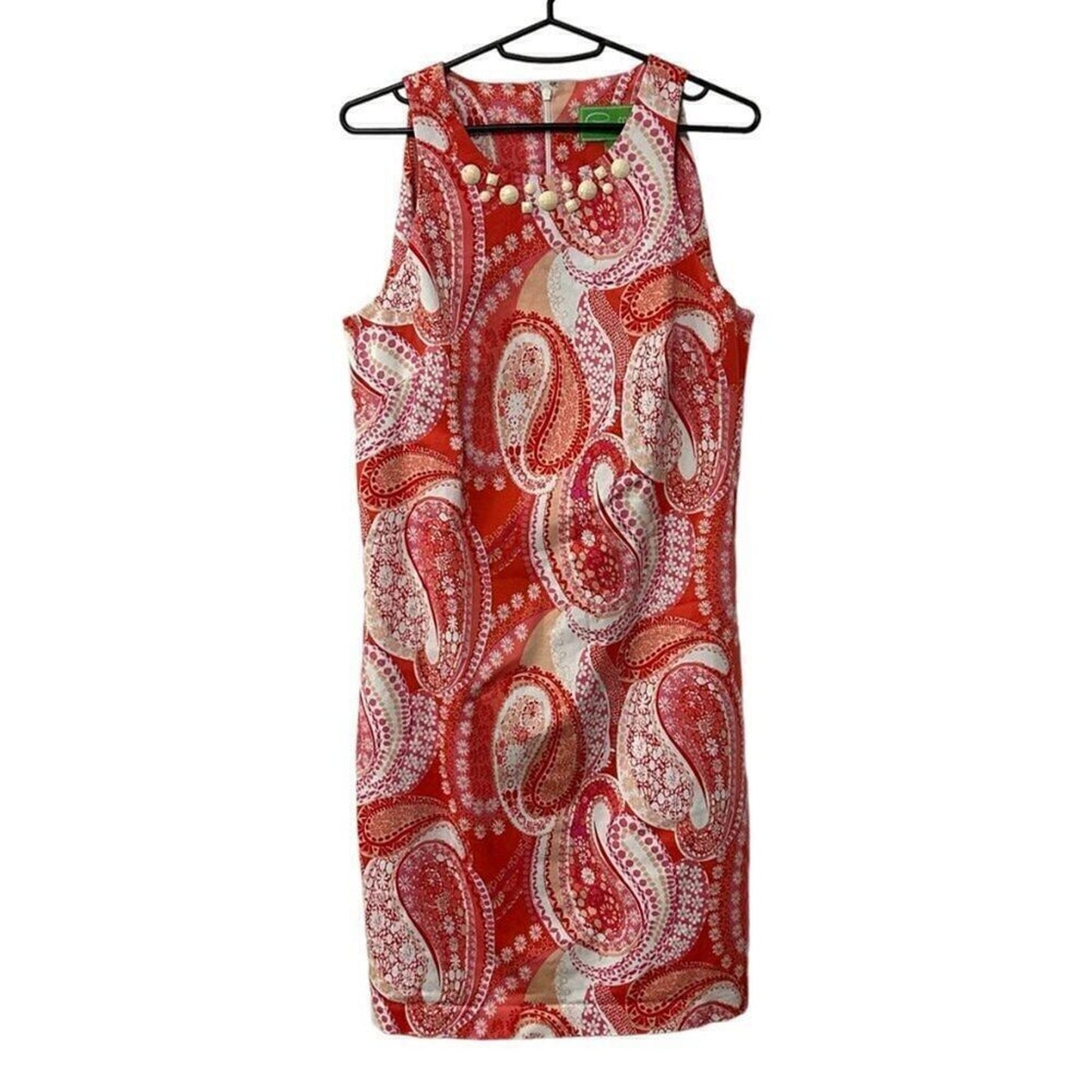 Pappagallo Women's Sheath Dress Size 6, Pink Paisley Lined, Zip, Neck Decor #HB