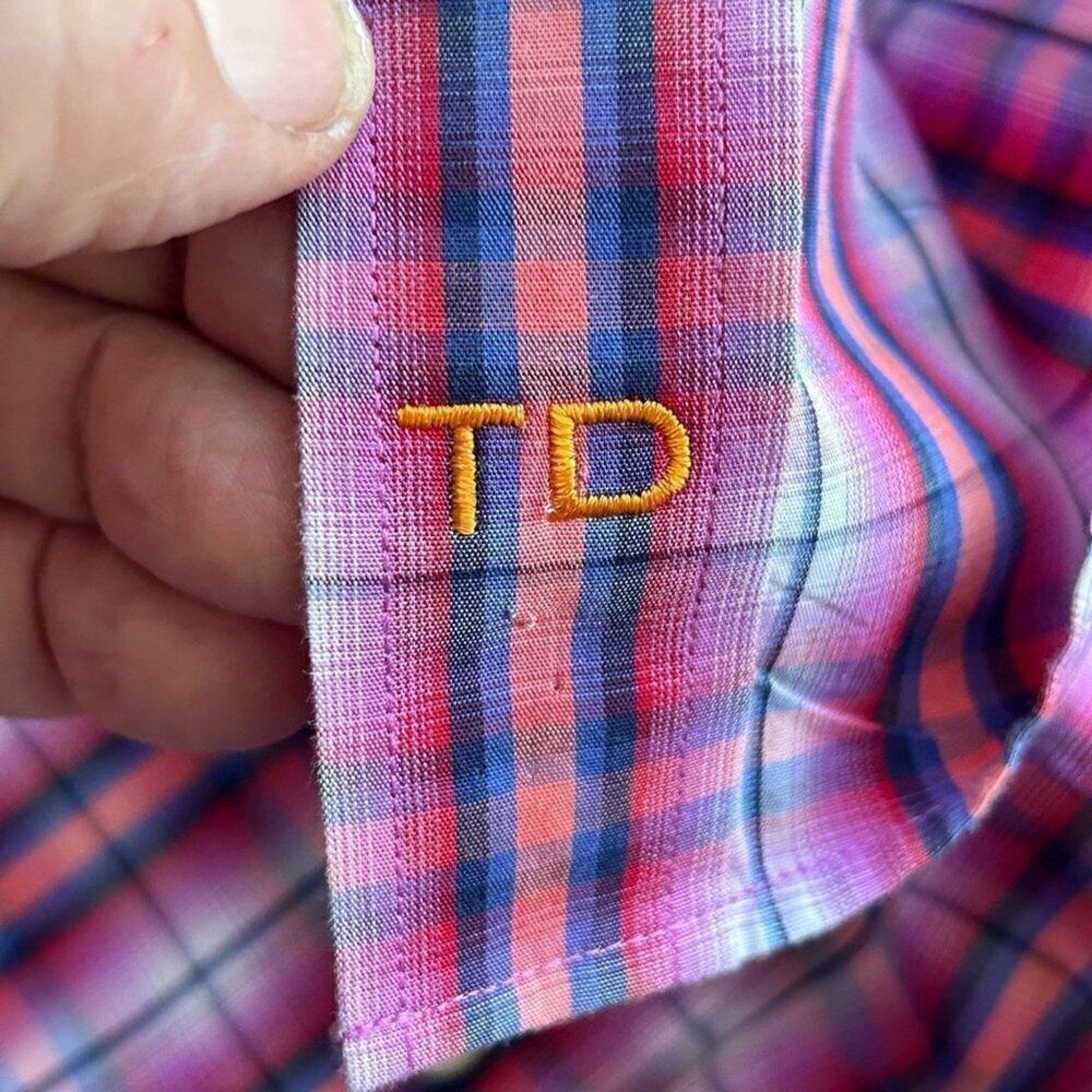 Thomas Dean TD Men's Shirt Button Up Size XXL Plaid Collar Cuffs Designer  #B145