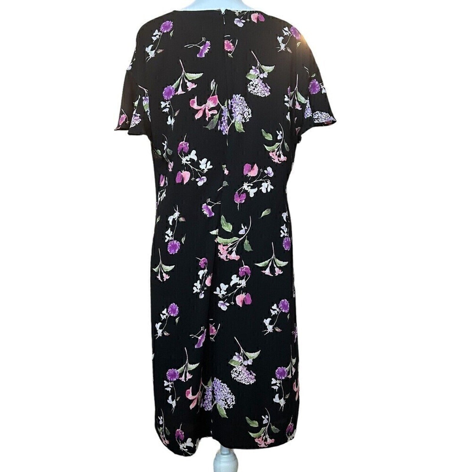 American Living dress sheath size 14 in black pink floral Mickie Crepe #SH