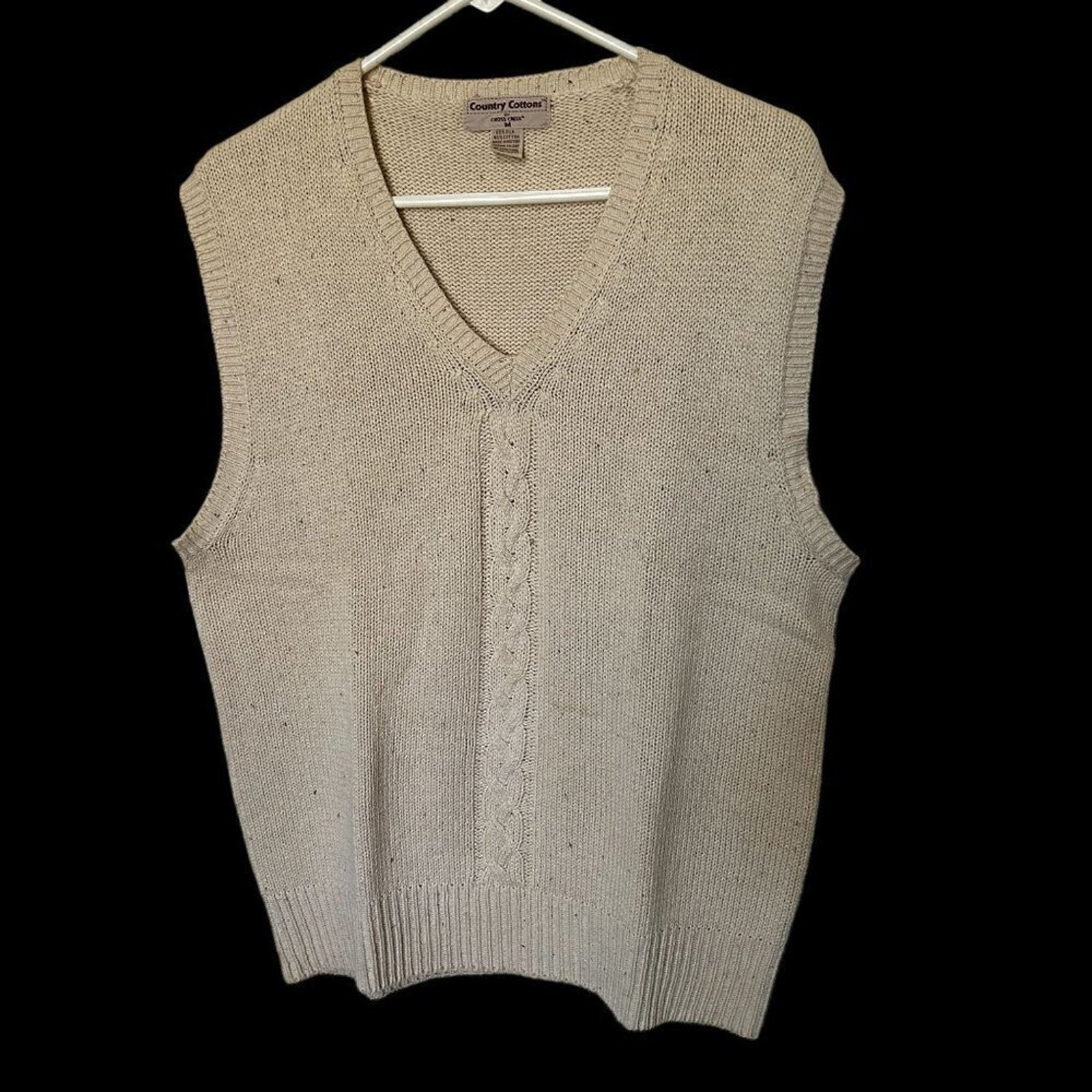 Country Cottons Cross Creek Men's Sweater Vest Cream Size M Silk Cotton Blend