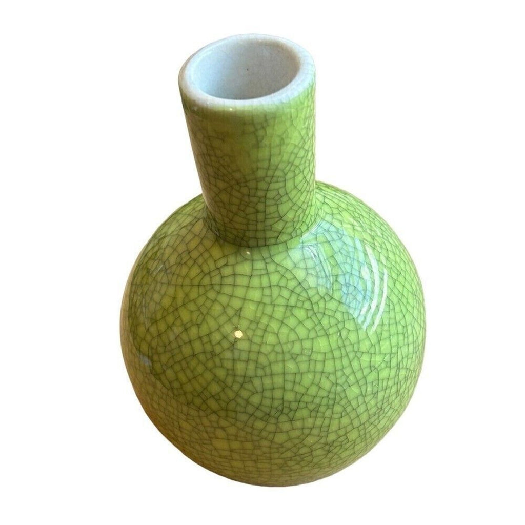 Vintage Chinese Apple Chartreuse Glaze Crackle Ceramic 5" Vase