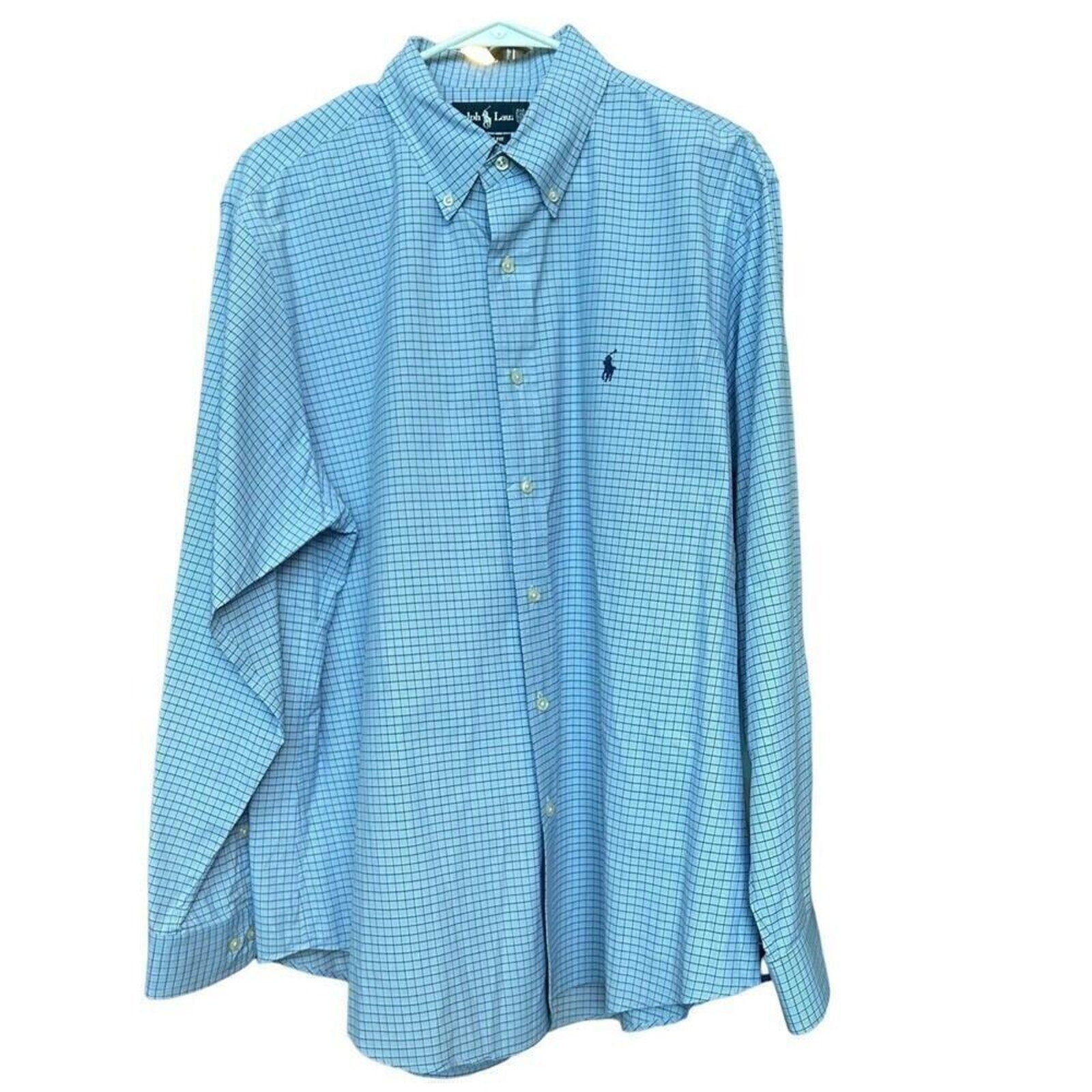 Ralph Lauren Men's Button Down Shirt, Sz. 17, Blue Check, Long Sleeve #11