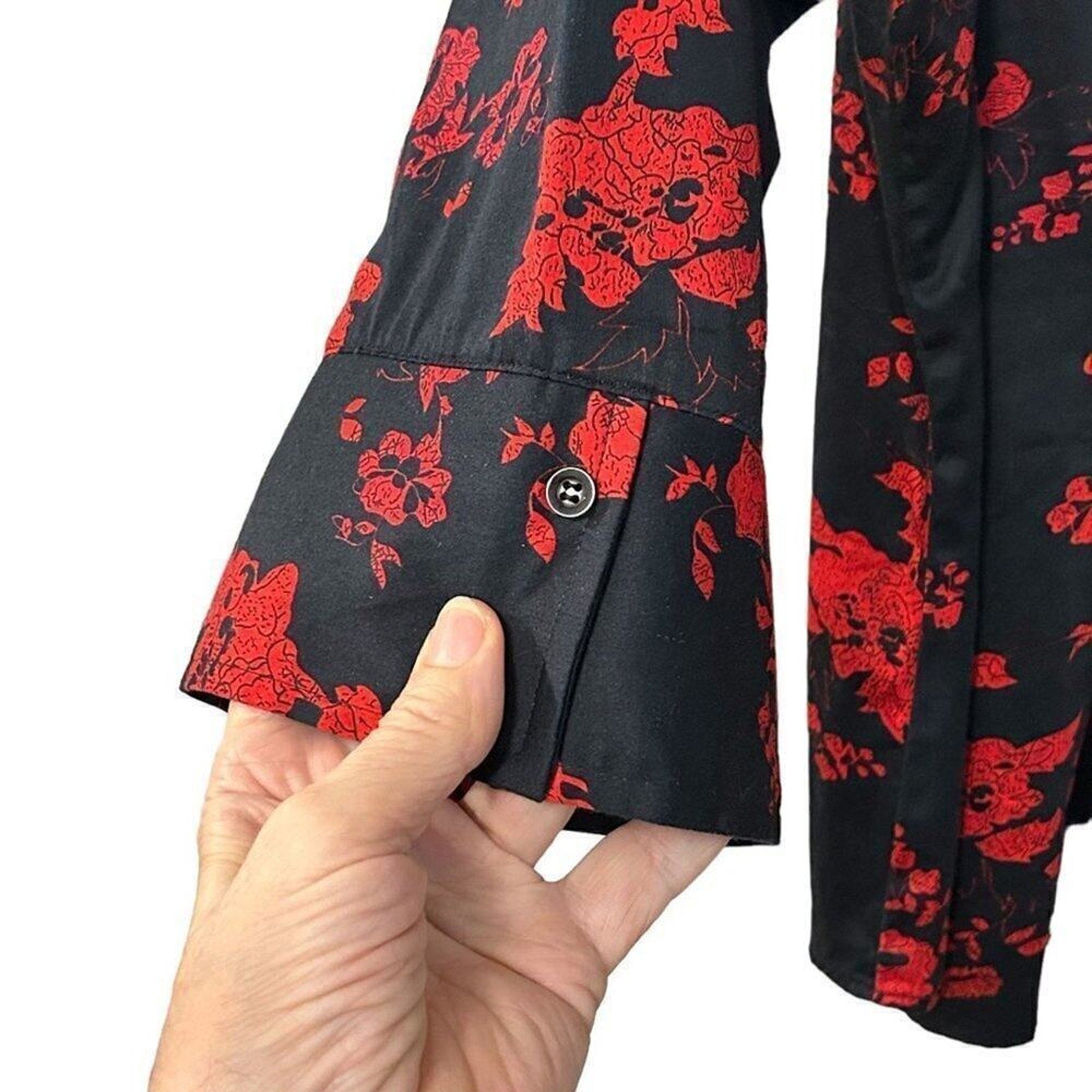 Scott Taylor Women's Top Red Black Blouse Size 2X Button Up Cotton/Spandex #BH