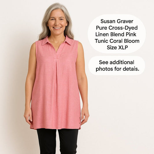 Susan Graver Pure Cross-Dyed Linen Blend Pink Tunic Coral Bloom Size XLP #H