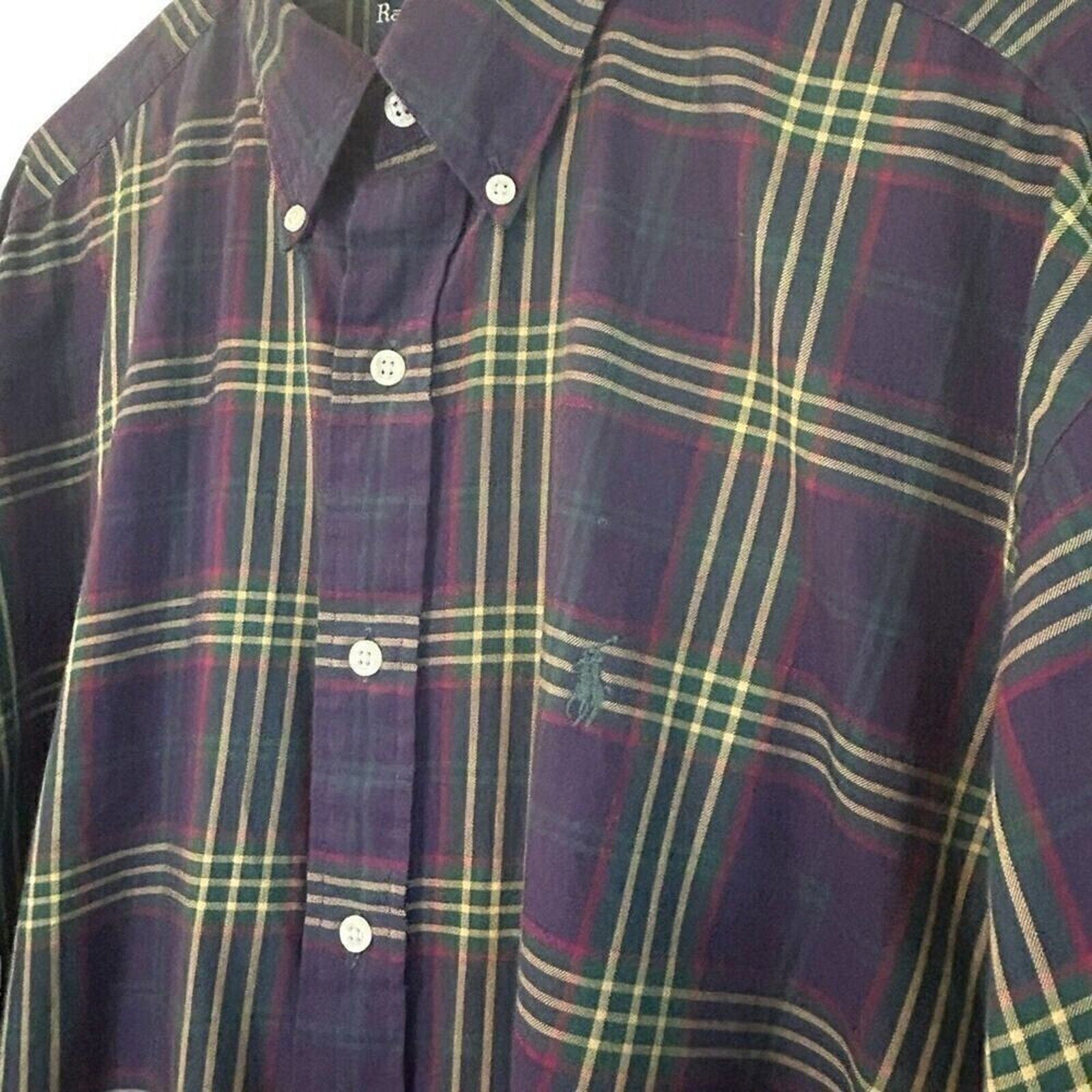 Ralph Lauren Men's Shirt Long Sleeve Purple Plaid Button Down Size Large #K1359