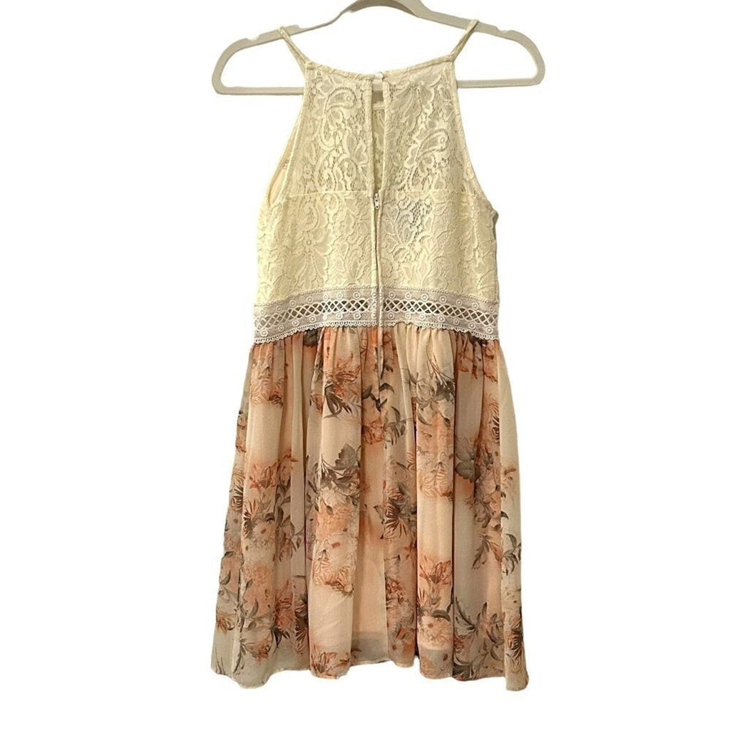 By & By women’s dress peach floral print top lace design size 13 #BH