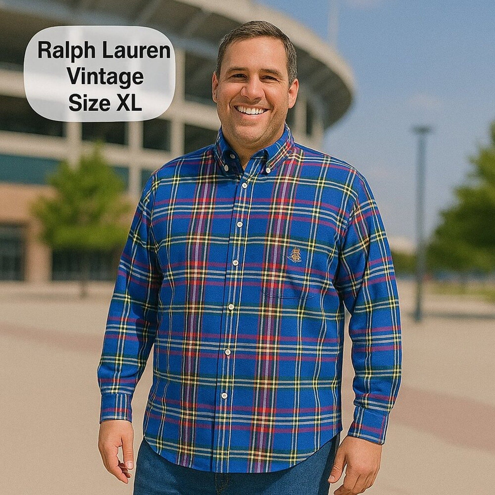 Vintage Ralph Lauren Blue Label Tartan Plaid Shirt Sz. (XL) Long Sleeve #C1199