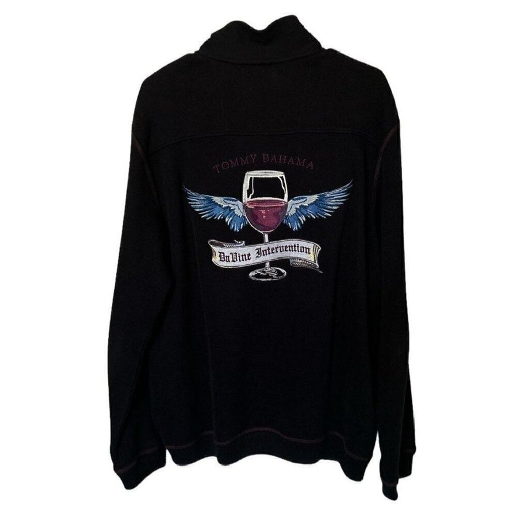 Tommy Bahama VTG 1/4 Zip Sweatshirt De'Vine Intervention Embroidered Blk.Sz. L
