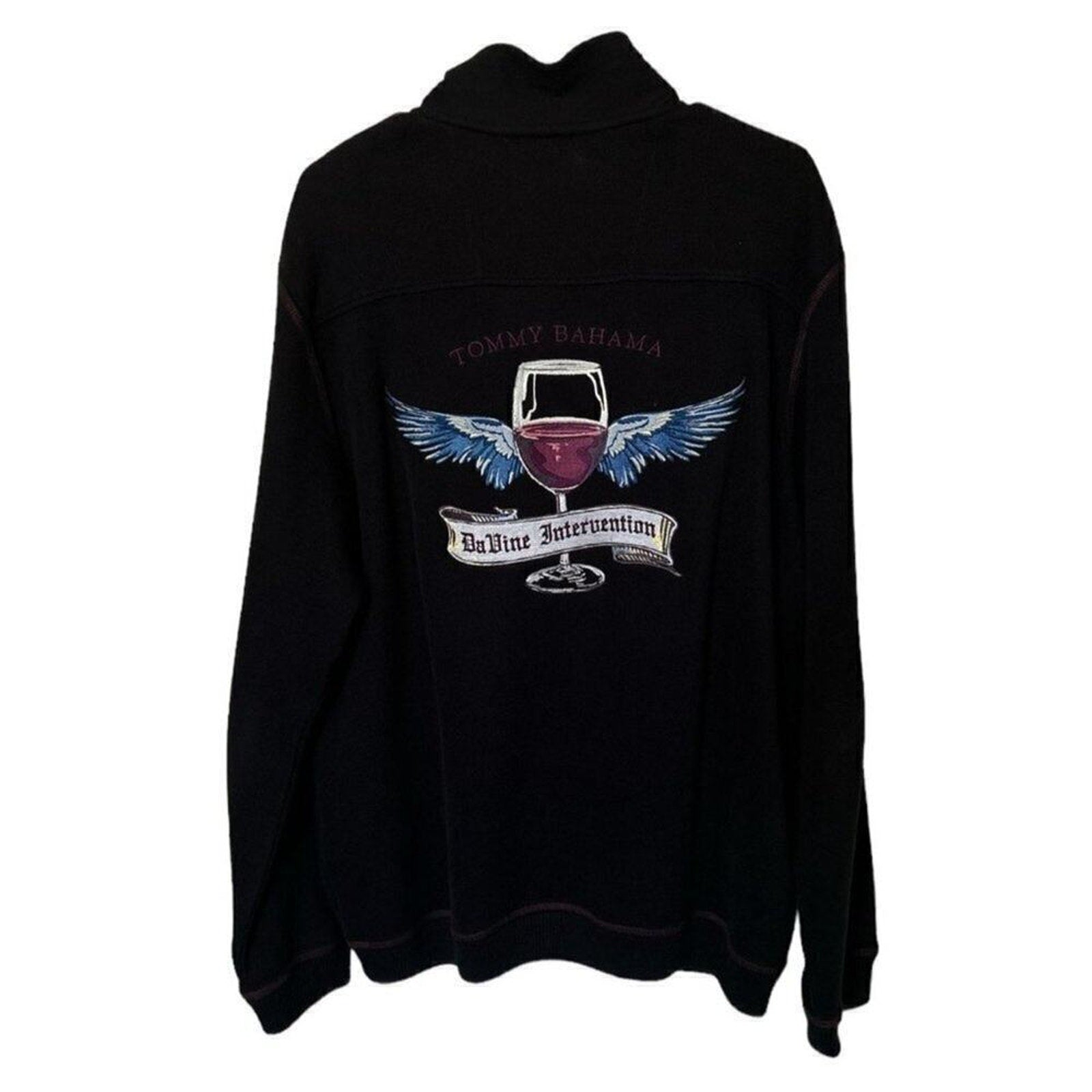 Tommy Bahama VTG 1/4 Zip Sweatshirt De'Vine Intervention Embroidered Blk.Sz. L