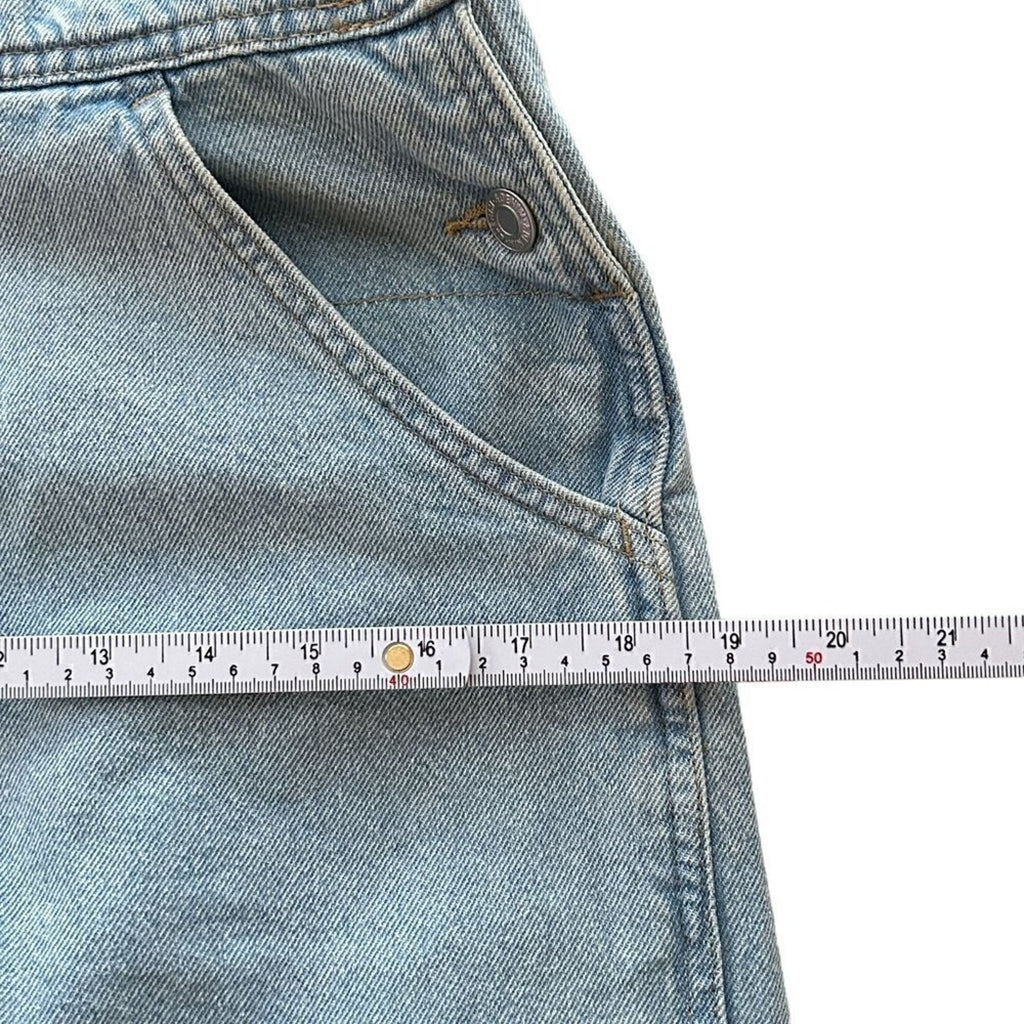 Denim Co. Overall Shorts Size (See Photos) Light Wash, Hook Straps / BiB #P1479