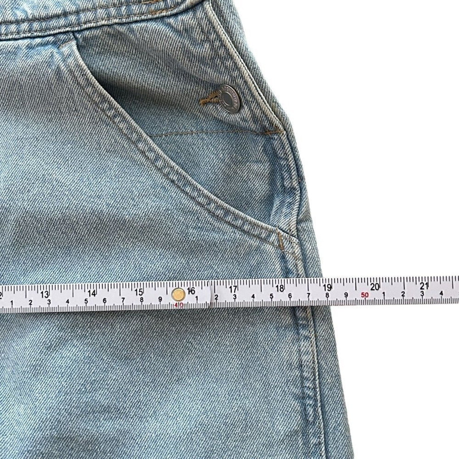 Denim Co. Overall Shorts Size (See Photos) Light Wash, Hook Straps / BiB #P1479