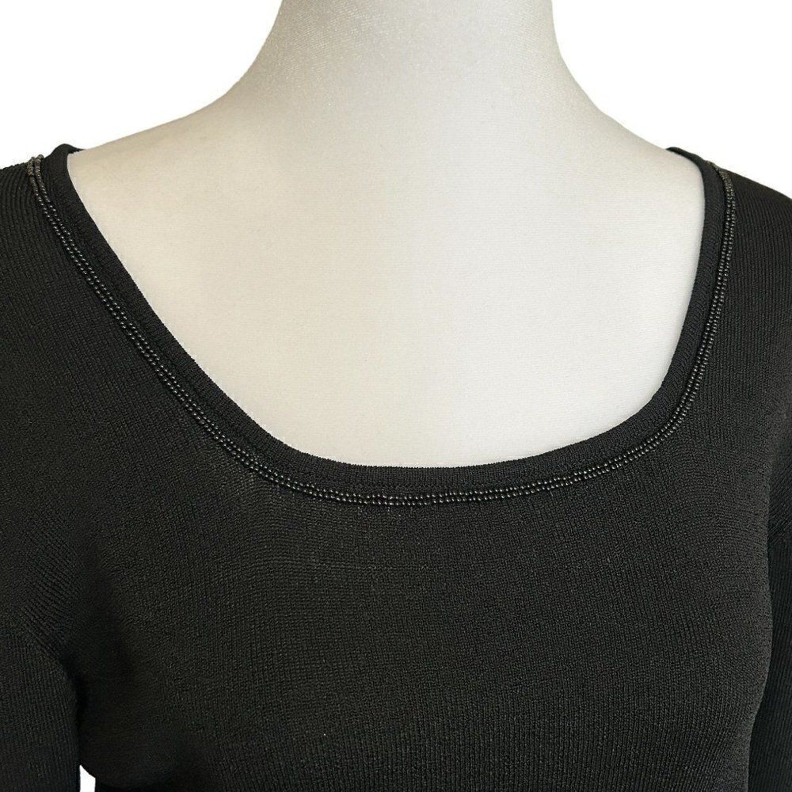 Fred David Women's Top Size M See Description Beaded Fringe Black Long Sl. #D146