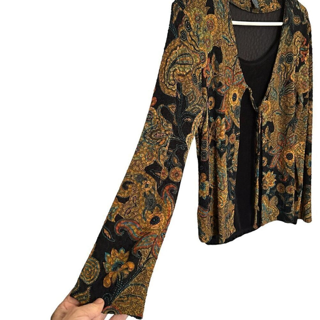 West End Women's Top Size M Floral Mosaic Cardigan With Black Camisole #HC