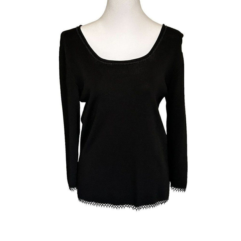 Fred David Women's Top Size M See Description Beaded Fringe Black Long Sl. #D146