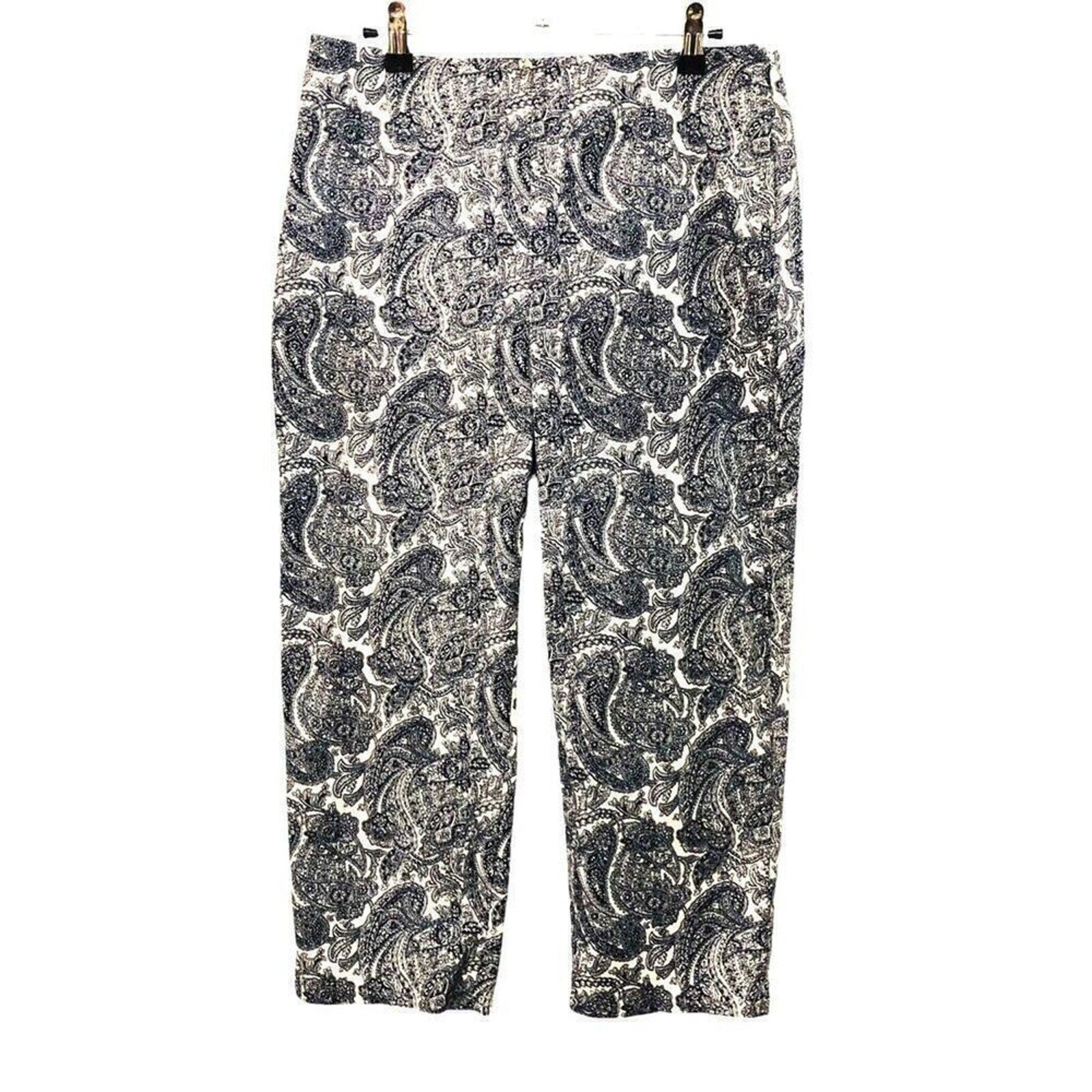 Talbots Women's Pants Size 8 Heritage Fit Paisley High Waist Zip Capri #1094