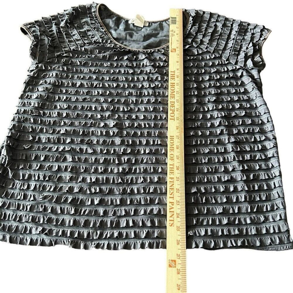 Moa Moa Women's Blouse Pullover - Short Sleeve Gray With Ruffles Size XL #1114
