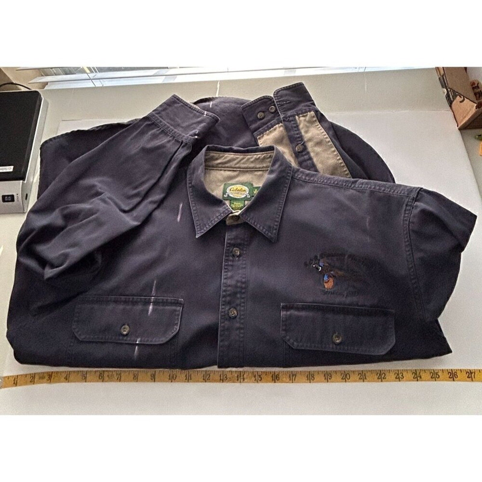 Cabela's Blue Tan Long Sleeve Heavyweight Men's Outdoor Shirt Size XL #H