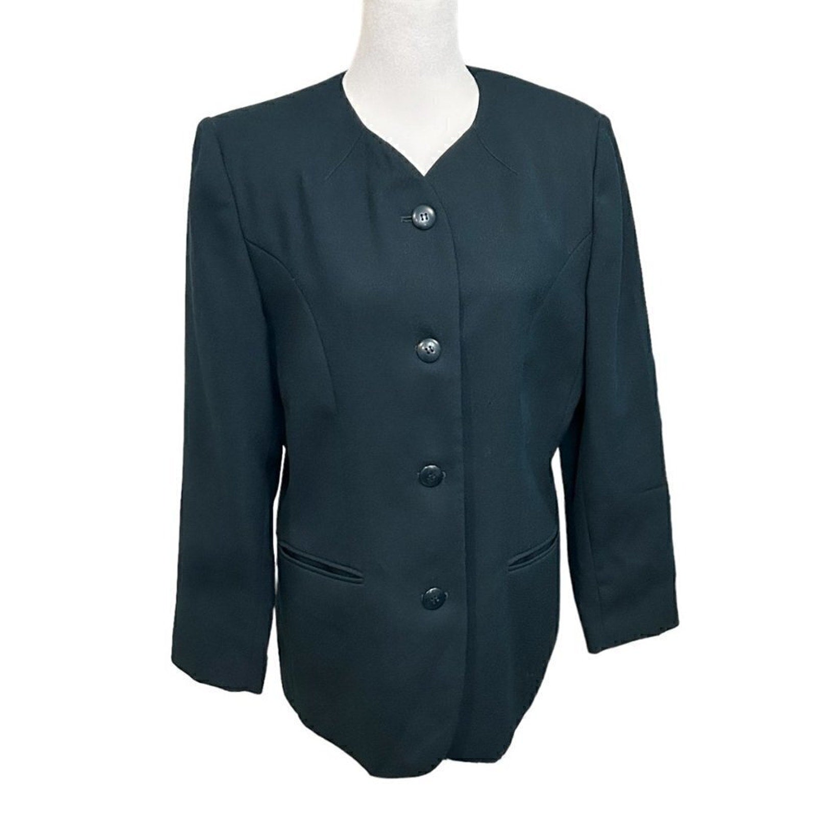 EN AVANCE Womens Jacket / Blazer Size 12 Forest Green 100% Wool Made in US #HB